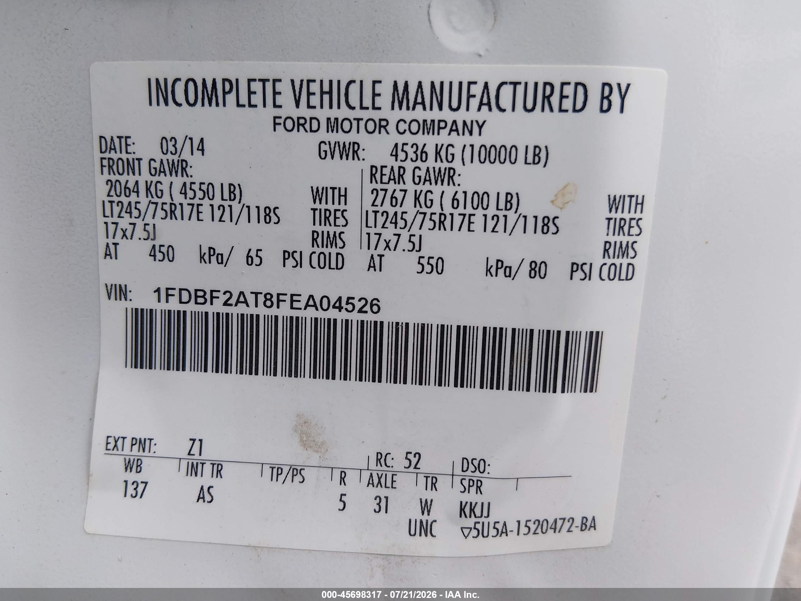 2015 Ford F-250 Xl White vin: 1FDBF2AT8FEA04526