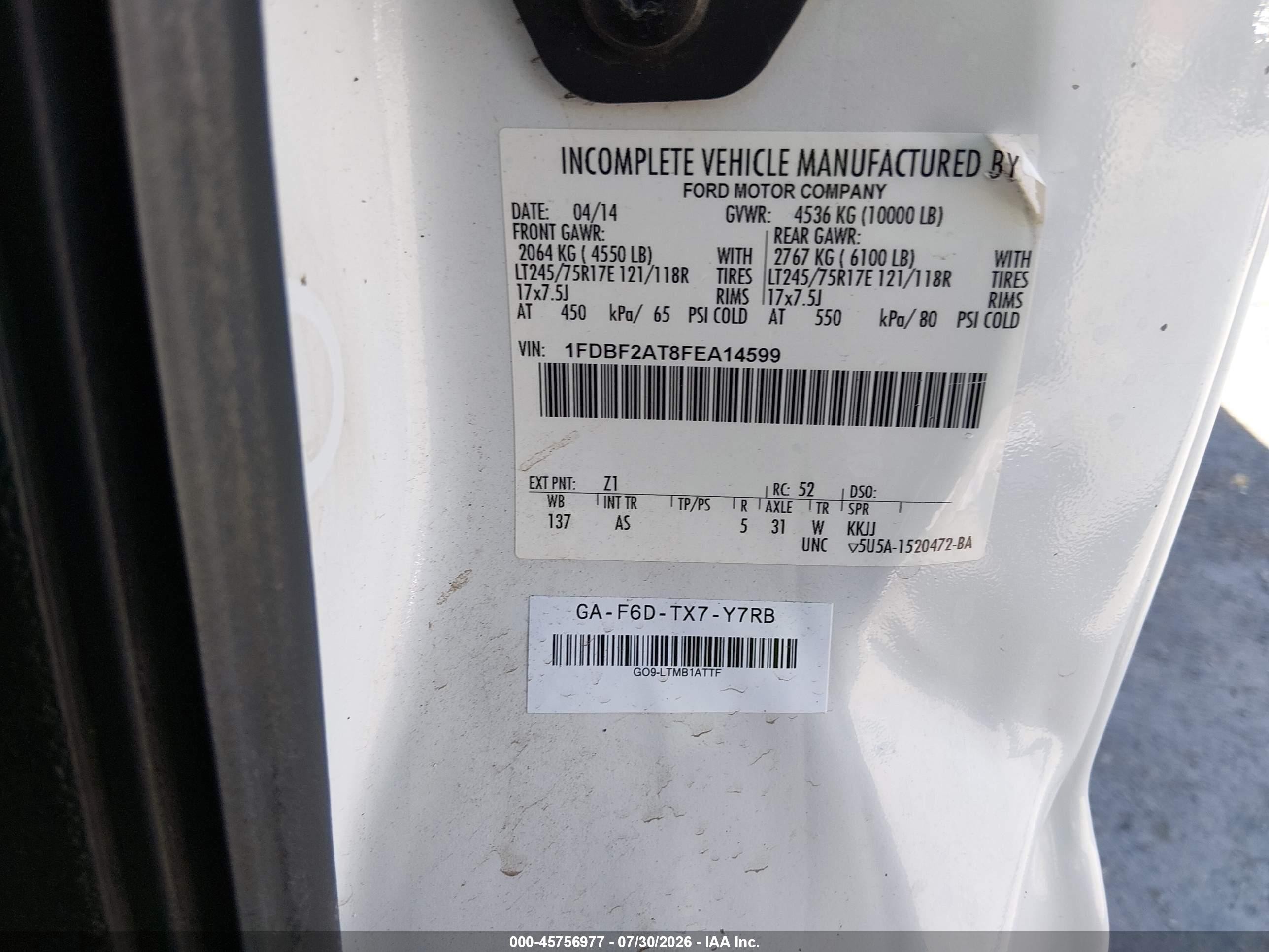 2015 Ford F-250 Xl White vin: 1FDBF2AT8FEA14599