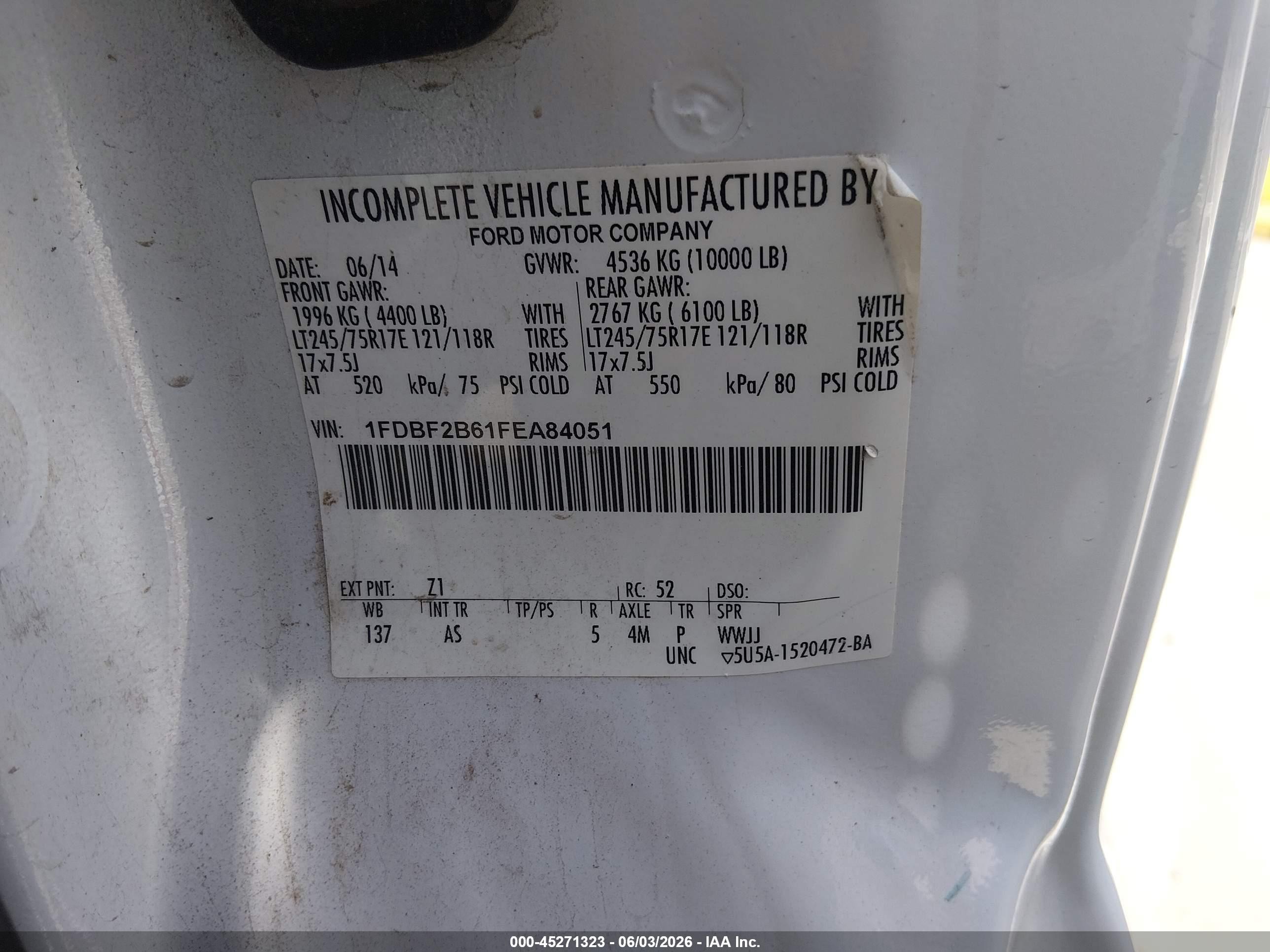 2015 Ford F-250 Xl White vin: 1FDBF2B61FEA84051
