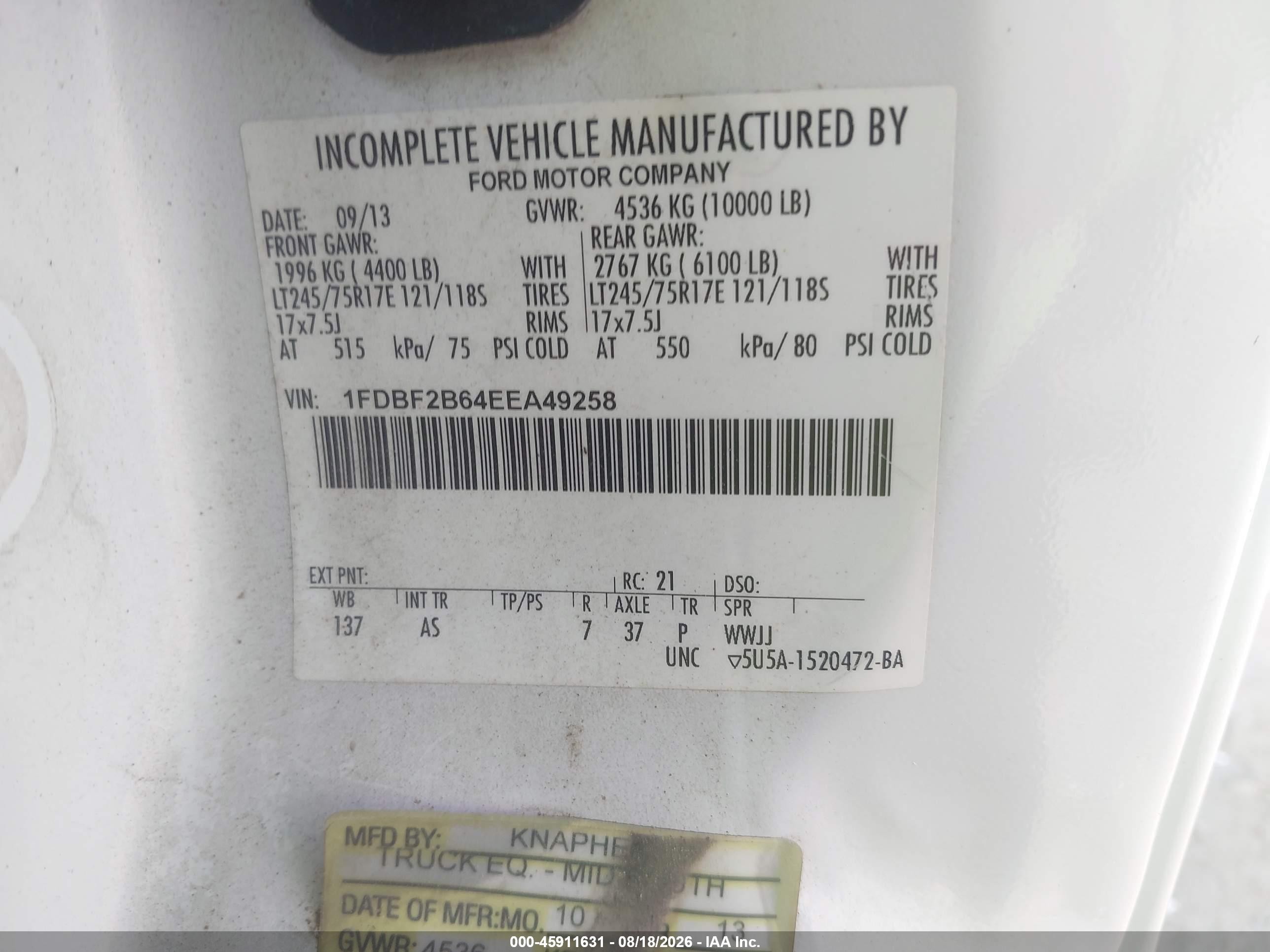 2014 Ford F-250 Xl White vin: 1FDBF2B64EEA49258