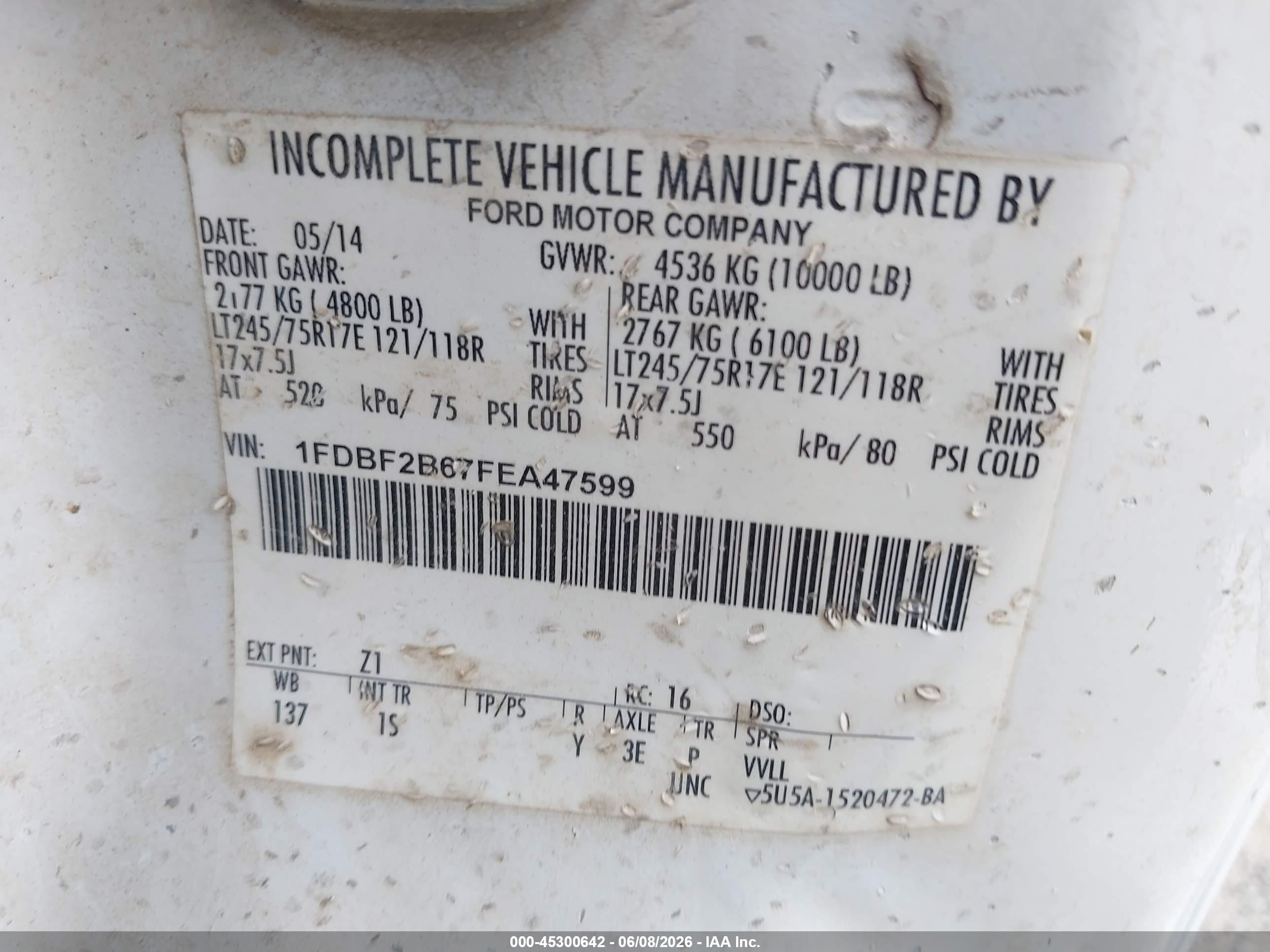2015 Ford F-250 Xl White vin: 1FDBF2B67FEA47599