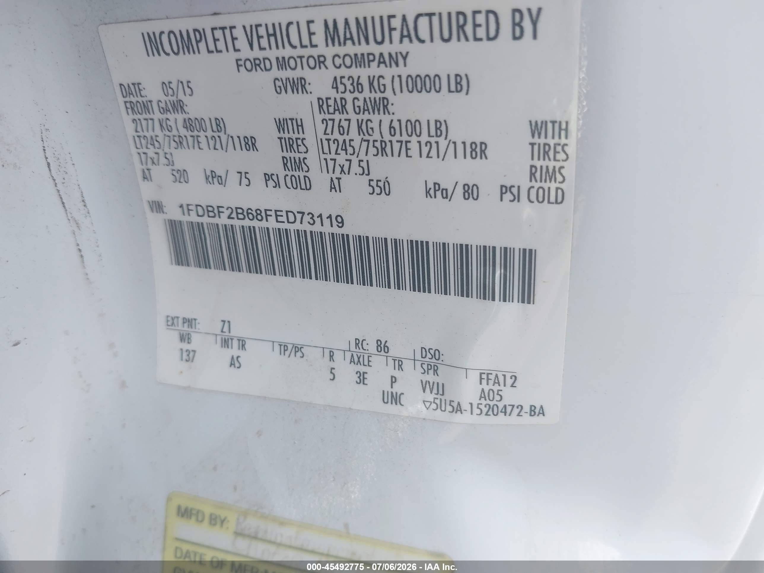 2015 Ford F-250 Xl/xlt Белый vin: 1FDBF2B68FED73119