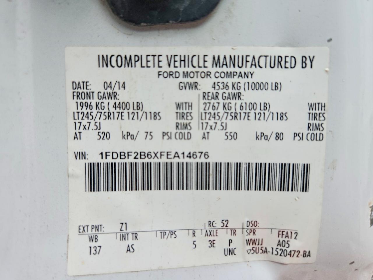 2015 Ford F250 Super Duty White vin: 1FDBF2B6XFEA14676