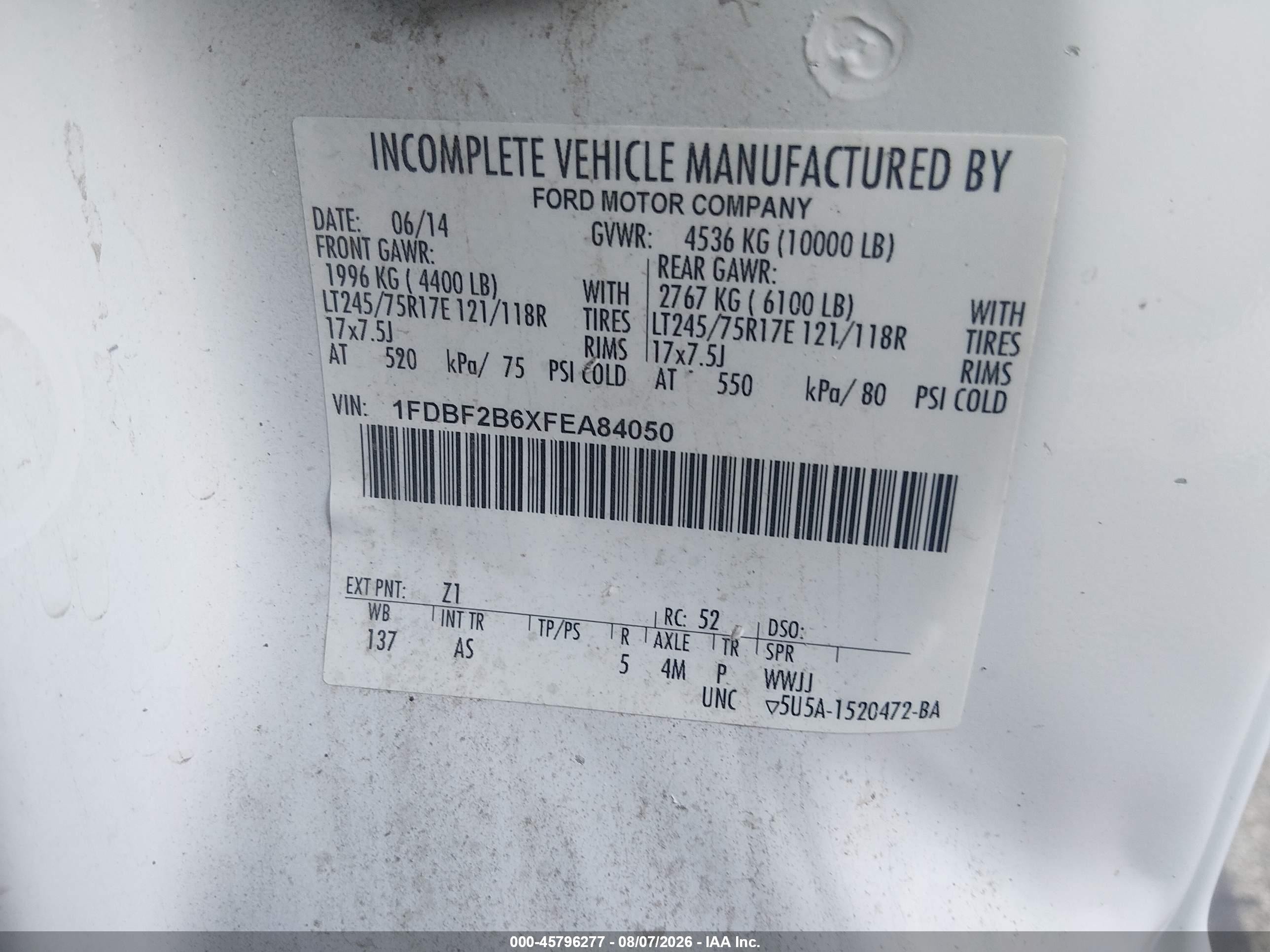2015 Ford F-250 Xl White vin: 1FDBF2B6XFEA84050