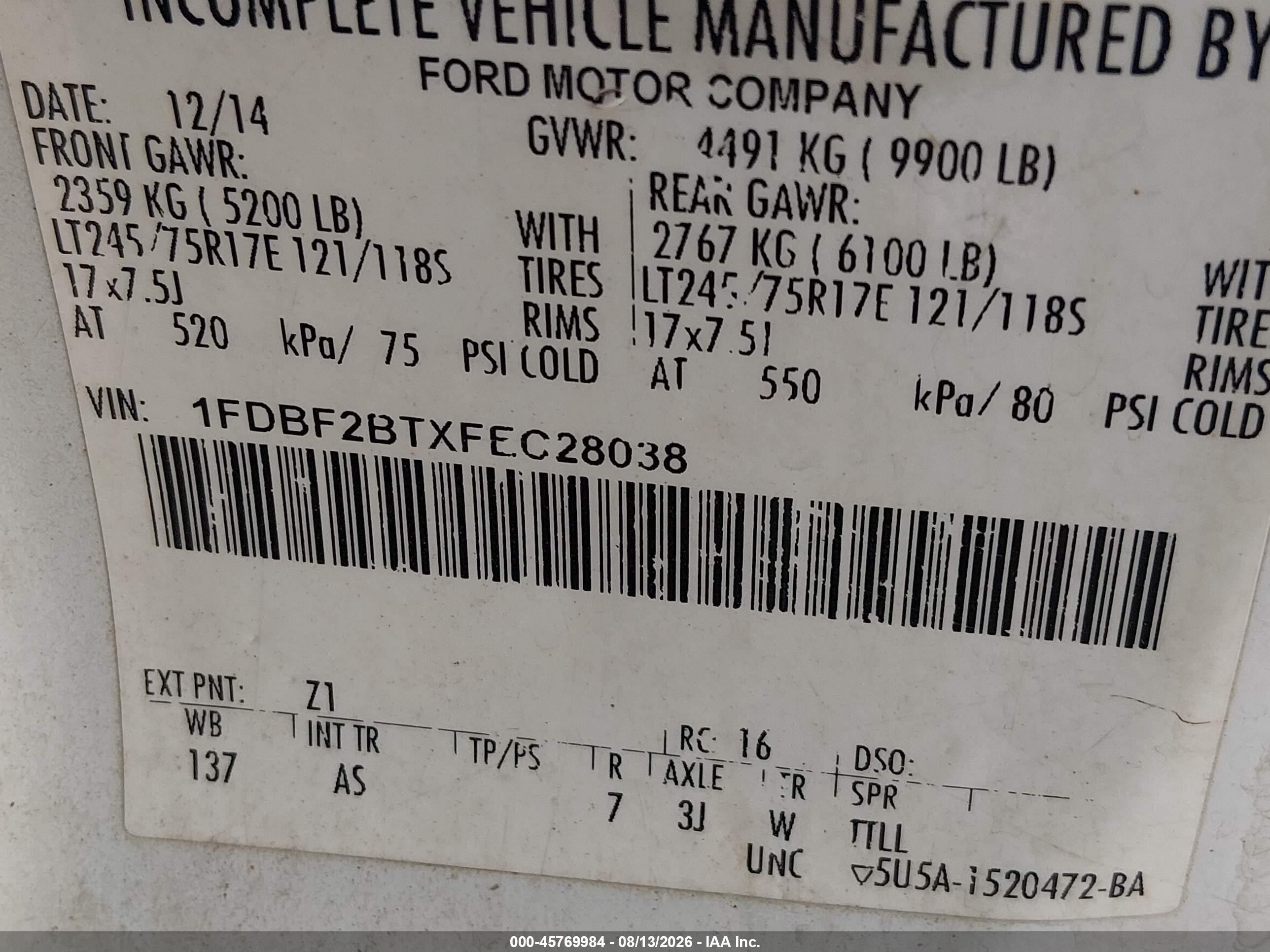 2015 Ford F-250 Xl White vin: 1FDBF2BTXFEC28038