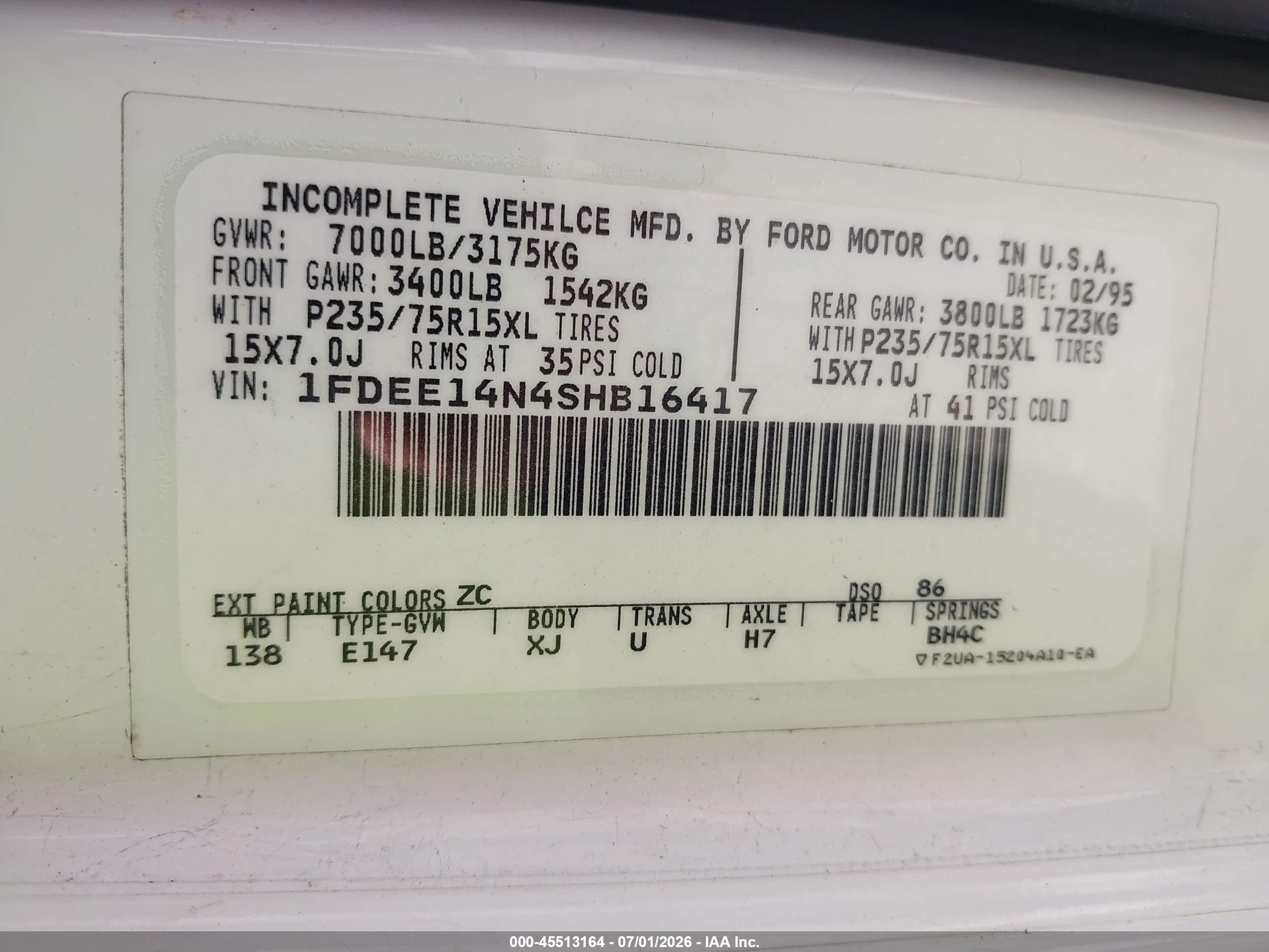 1995 Ford Econoline E150 Van White vin: 1FDEE14N4SHB16417