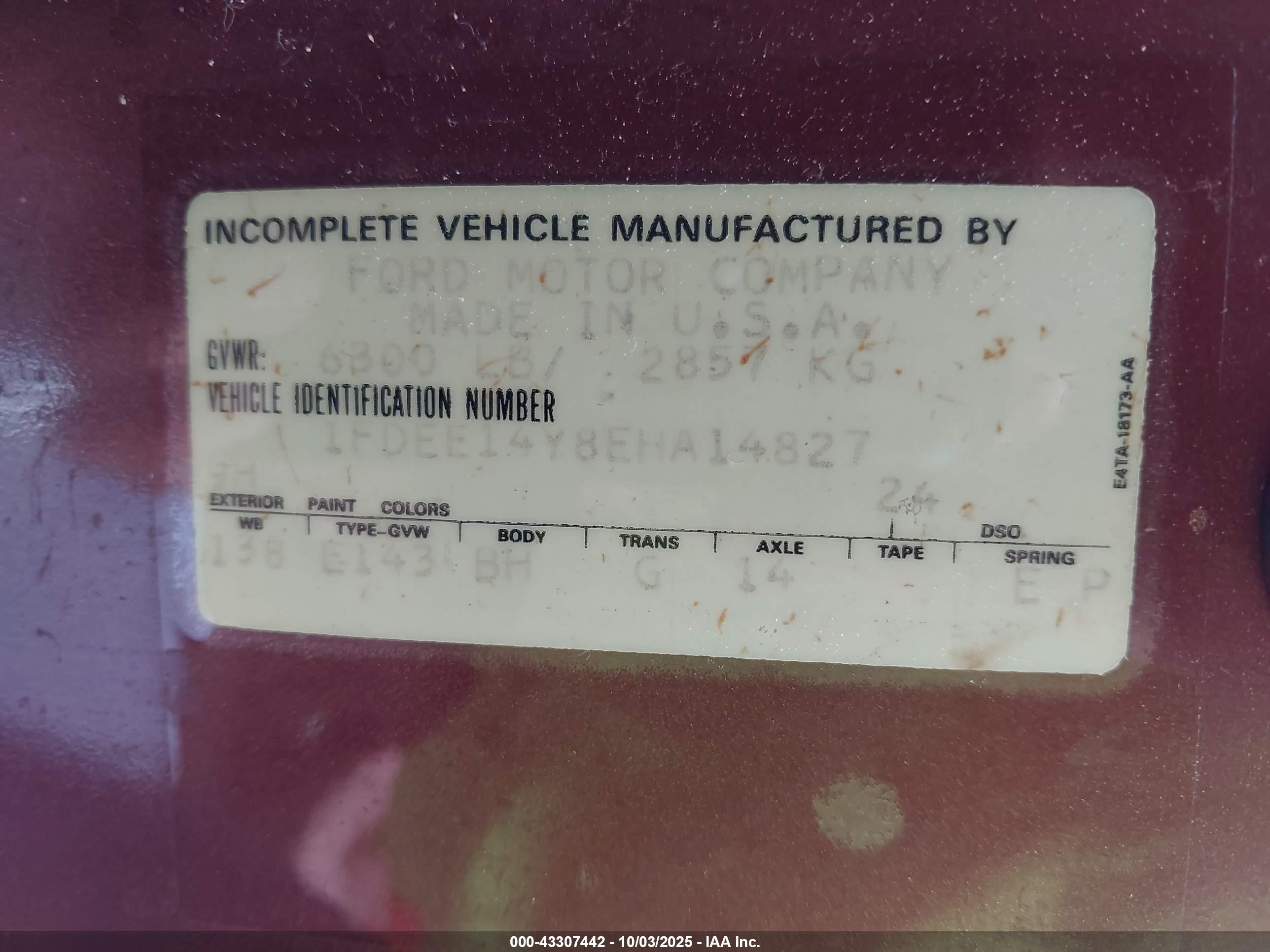 1984 Ford Econoline E150 Van Burgundy vin: 1FDEE14Y8EHA14827