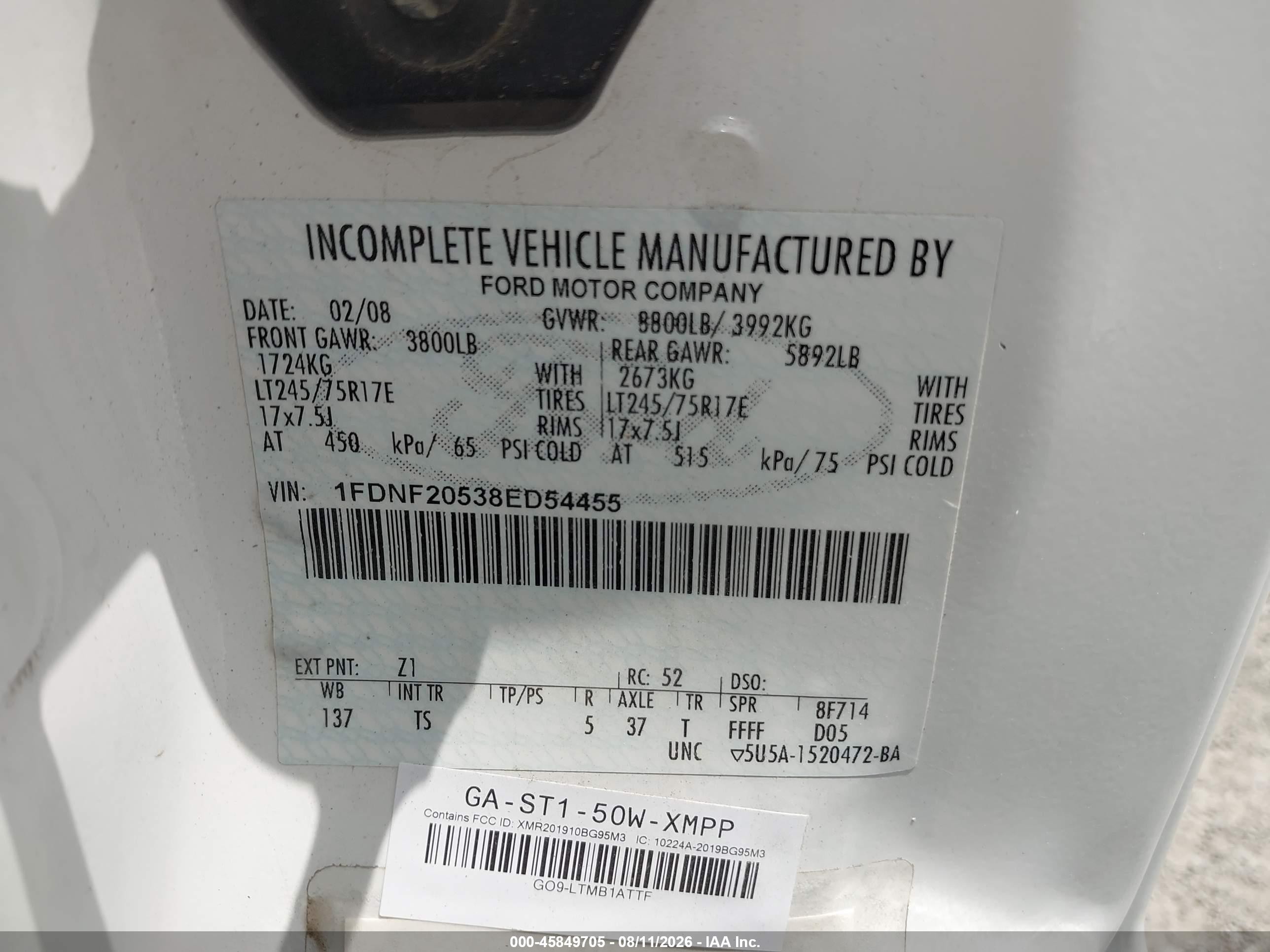 2008 Ford Super Duty F-250 Srw Xl/xlt White vin: 1FDNF20538ED54455