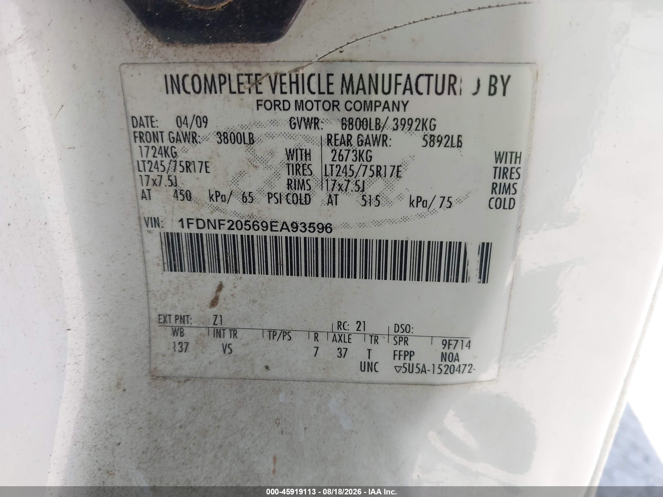2009 Ford Super Duty F-250 Srw Xl/xlt White vin: 1FDNF20569EA93596