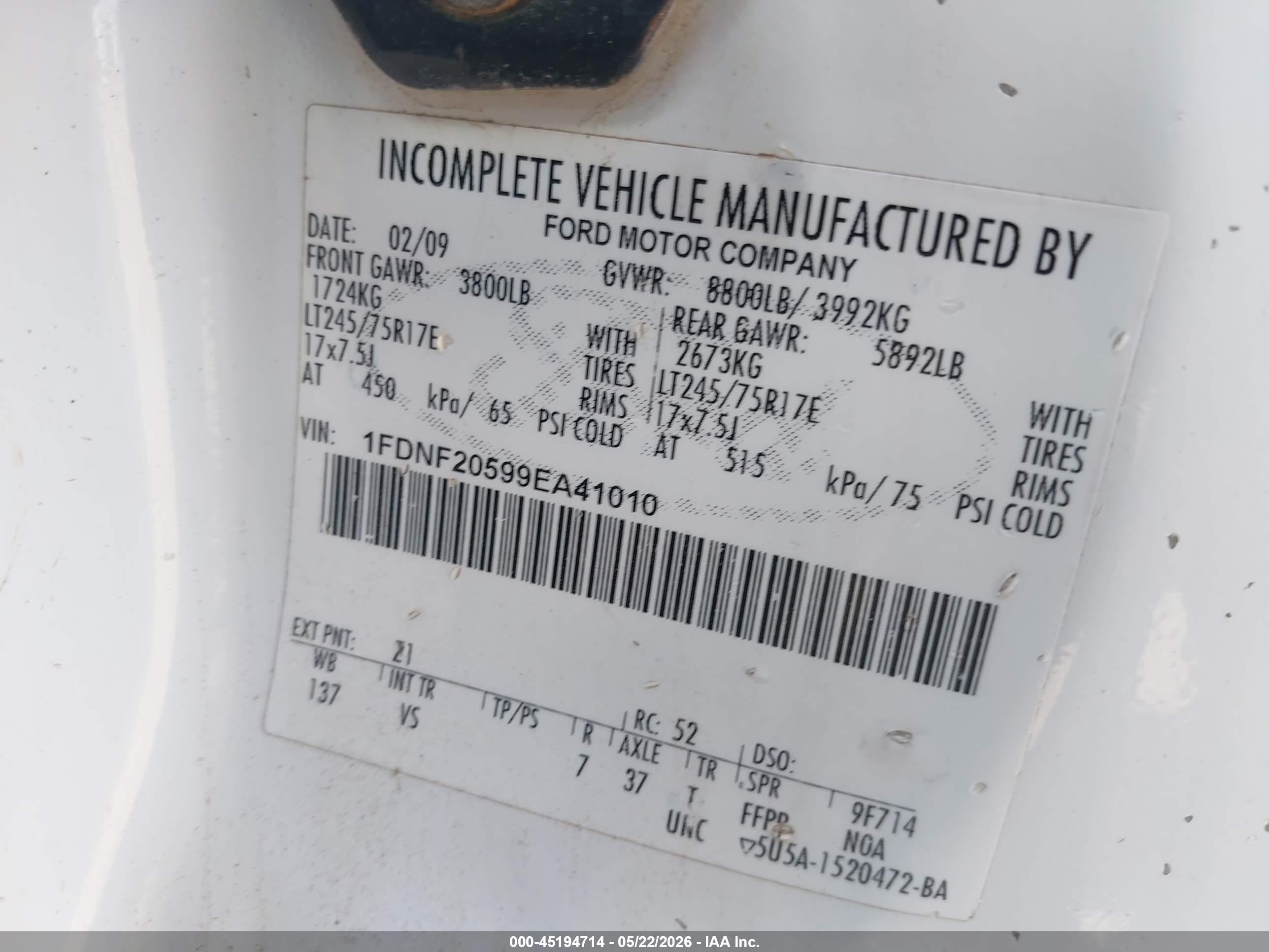 2009 Ford F-250 Xl/xlt Белый vin: 1FDNF20599EA41010