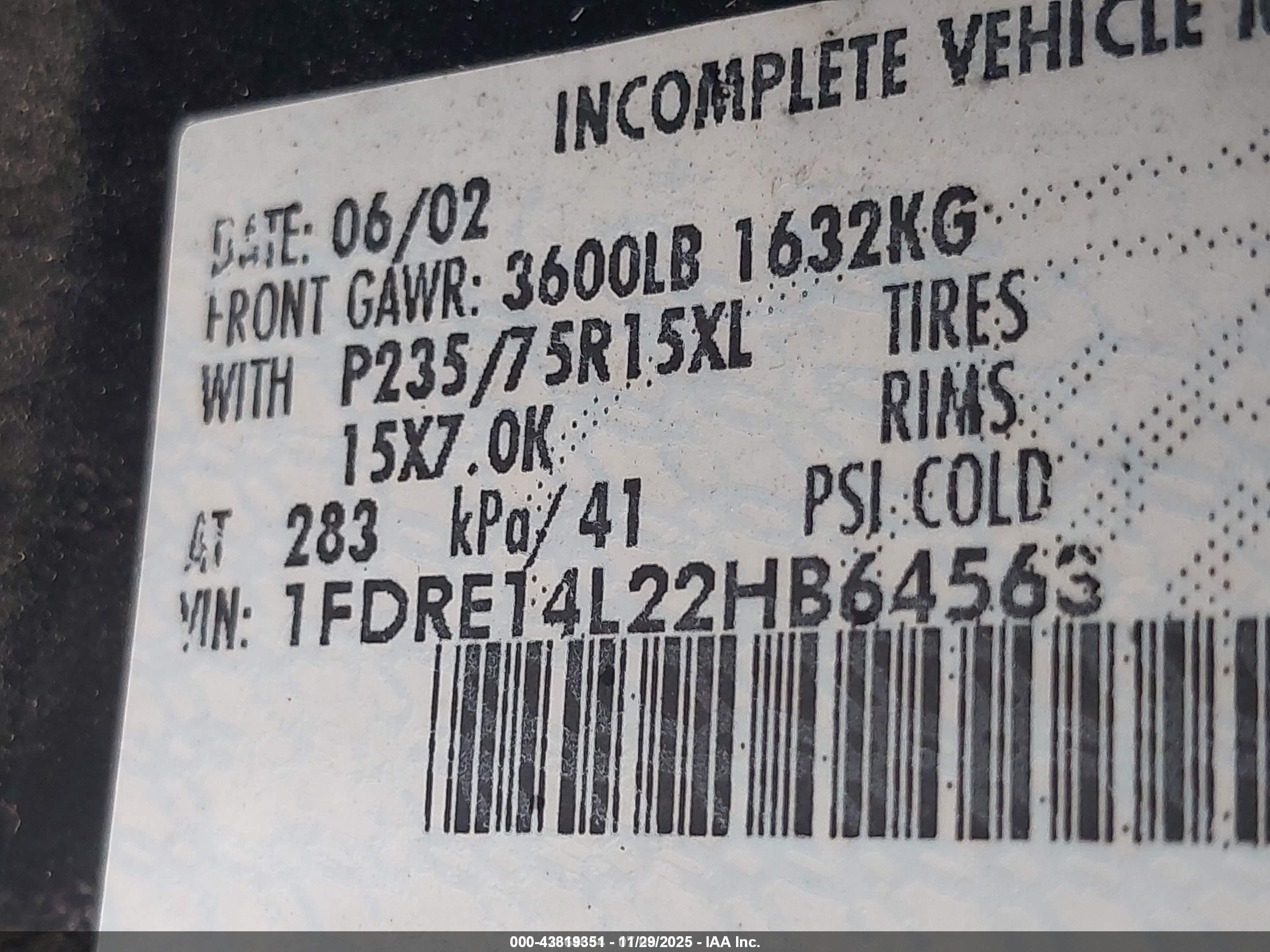 2002 Ford E-150 Commercial/recreational Black vin: 1FDRE14L22HB64563