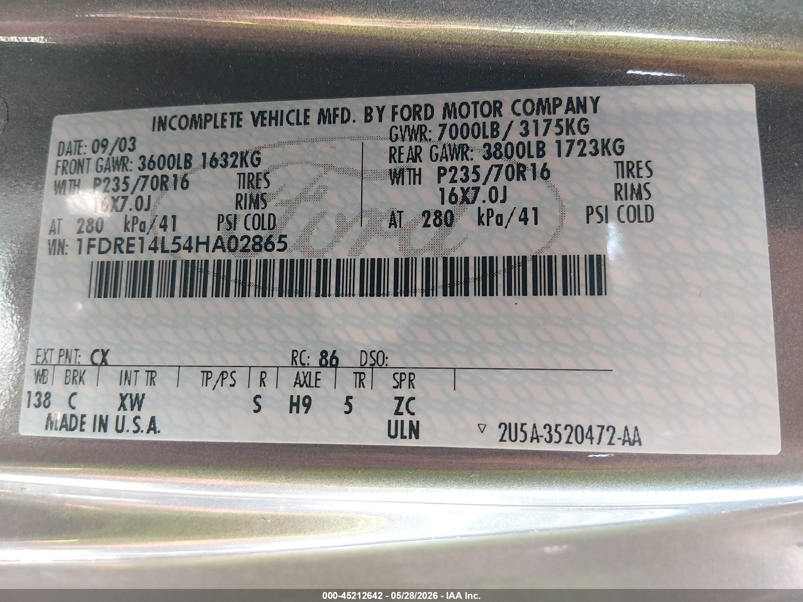 2004 Ford E-150 Recreational Серый vin: 1FDRE14L54HA02865