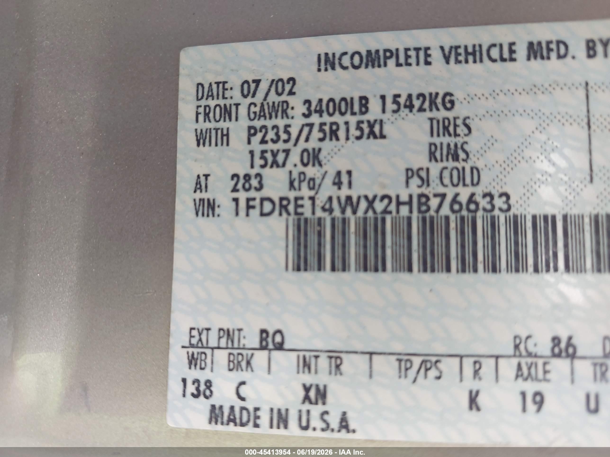 2002 Ford E-150 Commercial/recreational Gold vin: 1FDRE14WX2HB76633