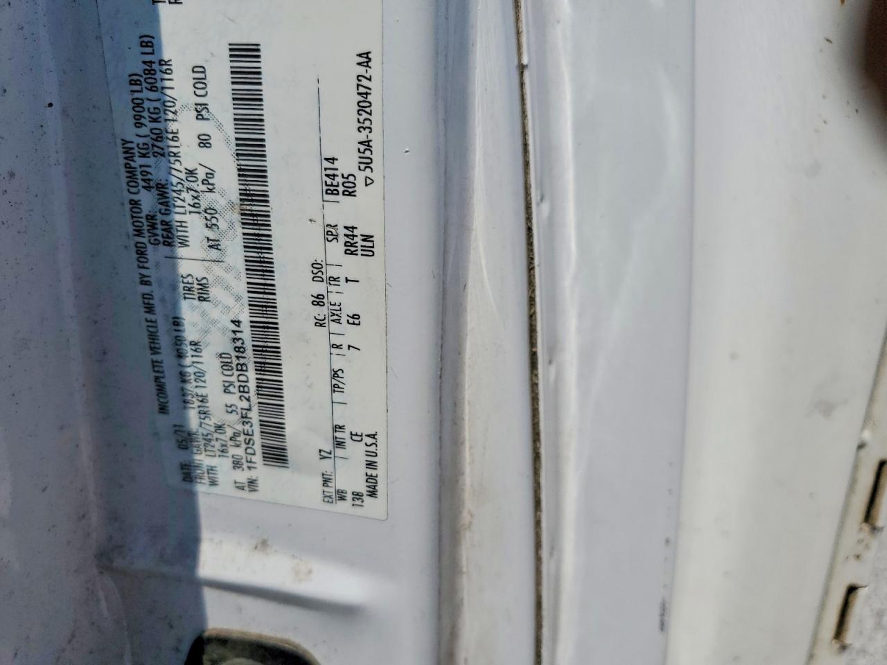 2011 Ford Econoline E350 Super Duty Cutaway Van White vin: 1FDSE3FL2BDB18314