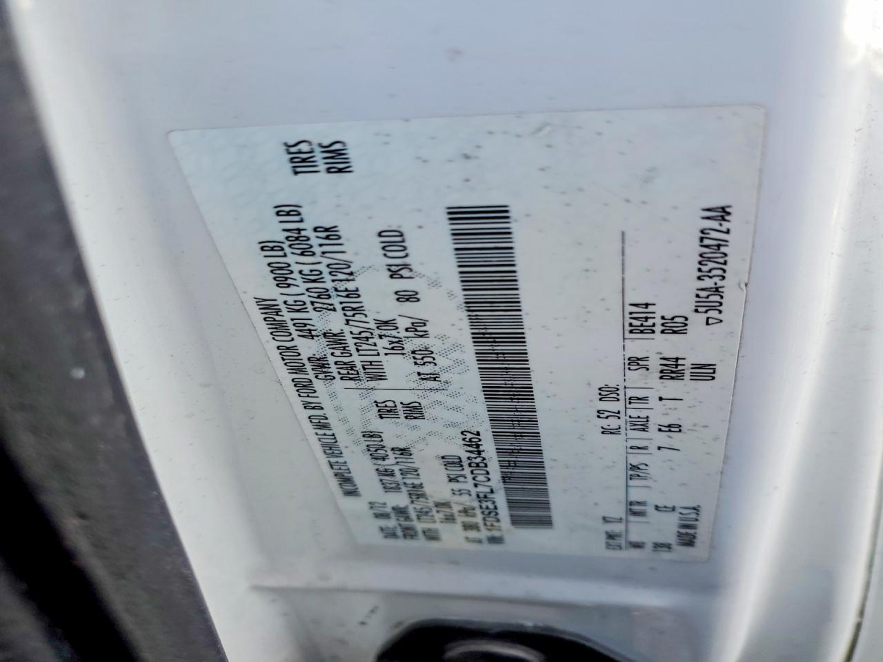 2012 Ford Econoline E350 Super Duty Cutaway Van White vin: 1FDSE3FL7CDB34462