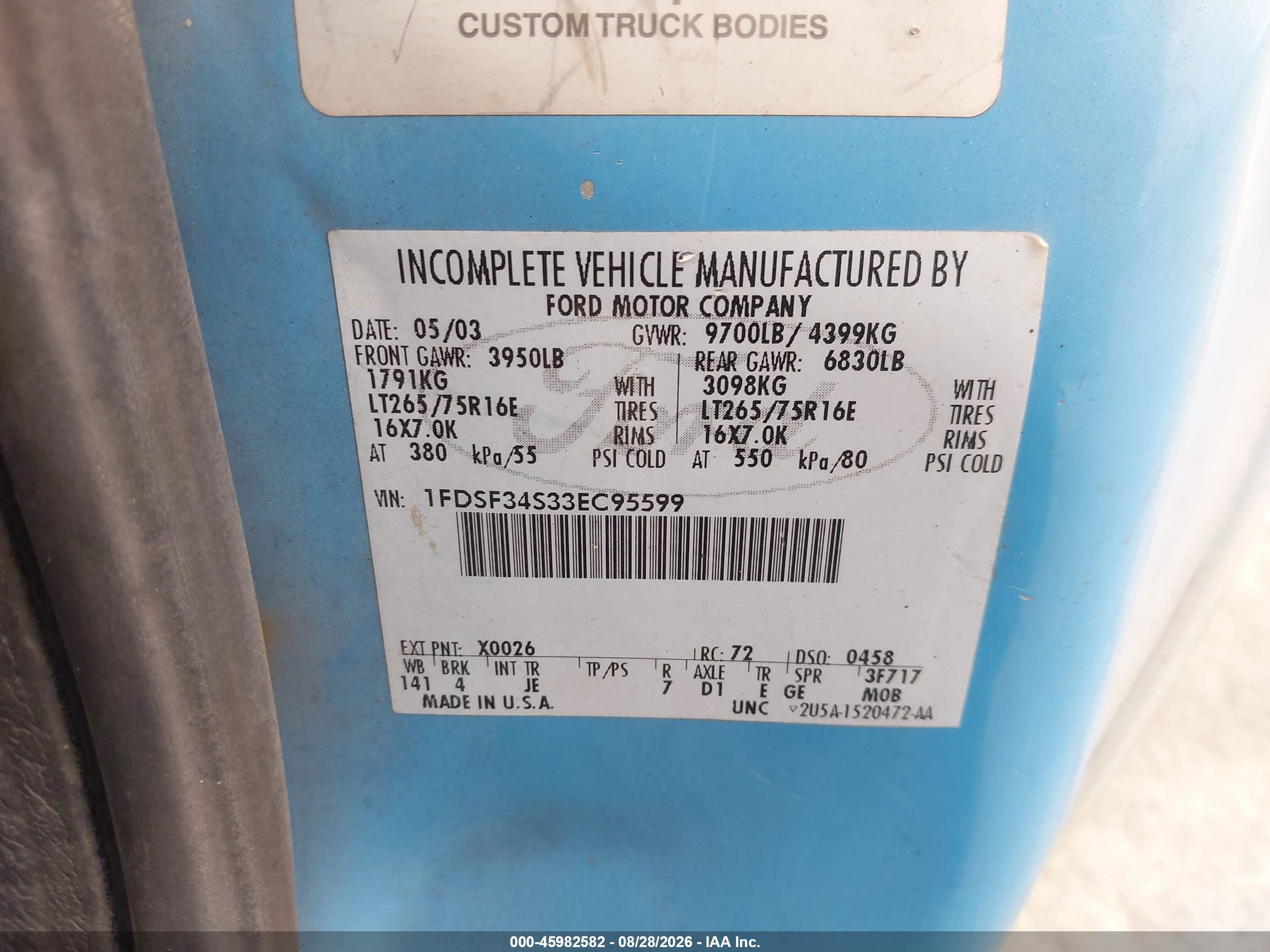 2003 Ford F-350 Xl/xlt White vin: 1FDSF34S33EC95599