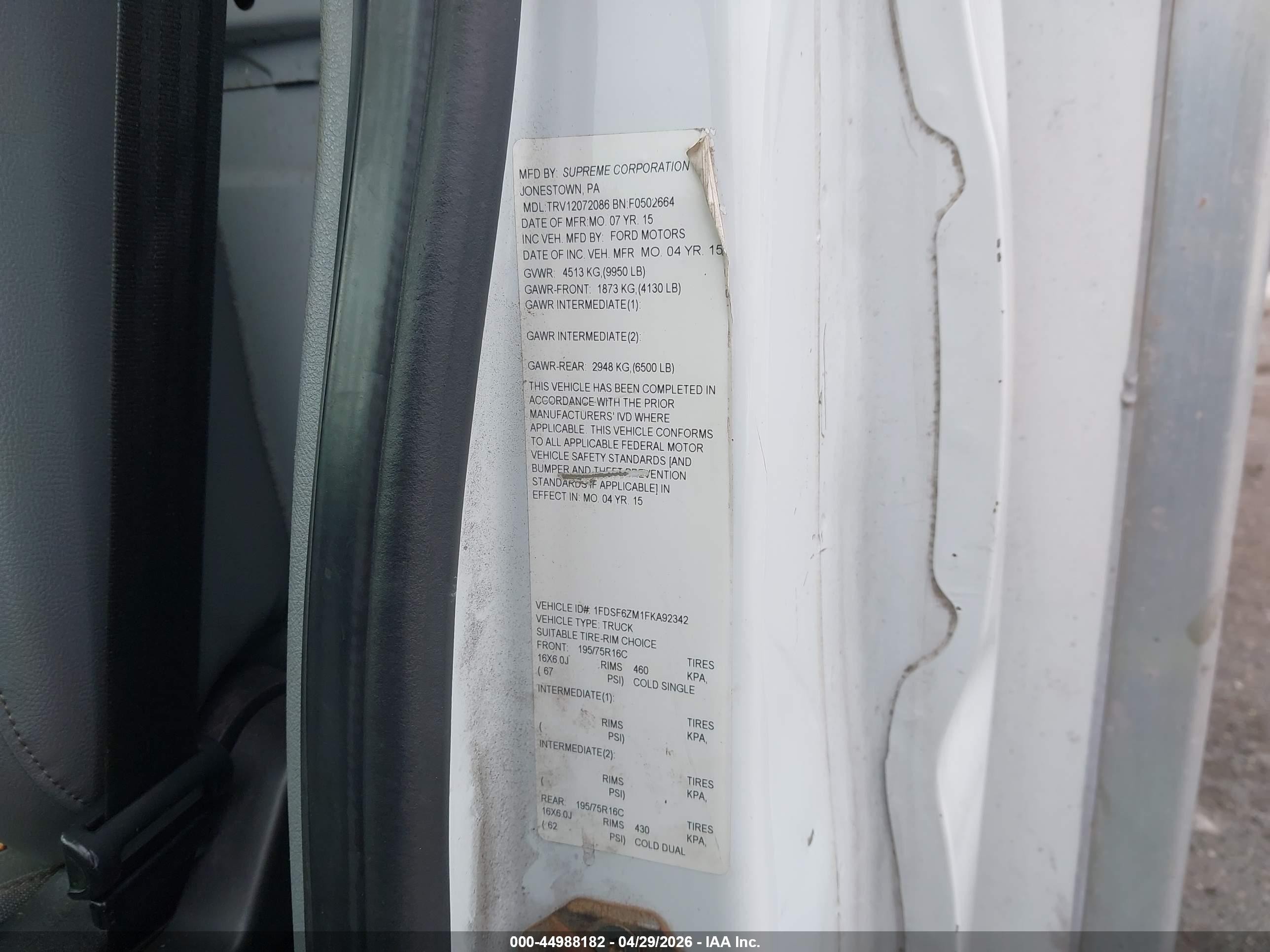 2015 Ford Transit-350 Cab   White vin: 1FDSF6ZM1FKA92342