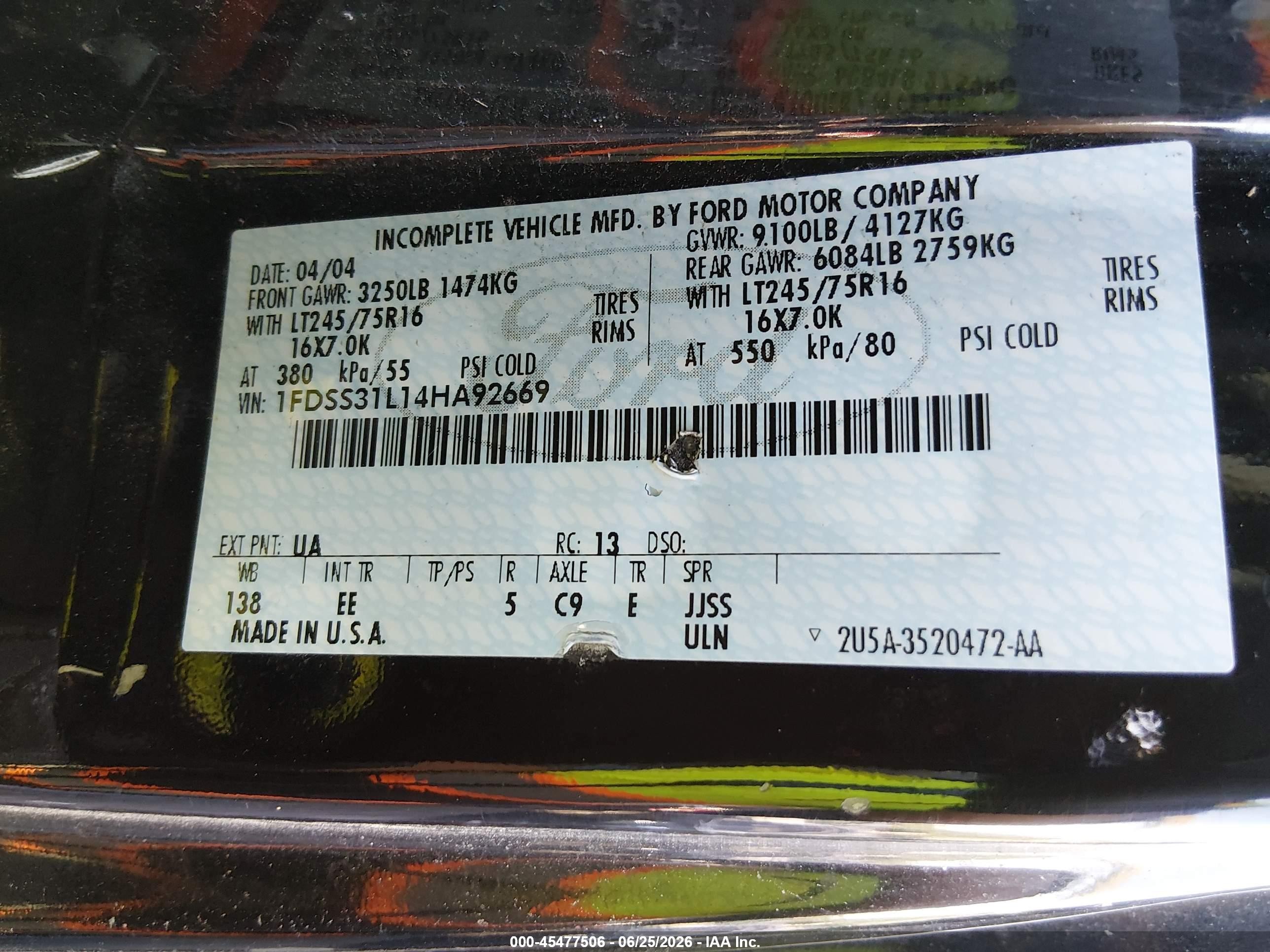 2004 Ford E-350 Super Duty Xl/xlt Черный vin: 1FDSS31L14HA92669