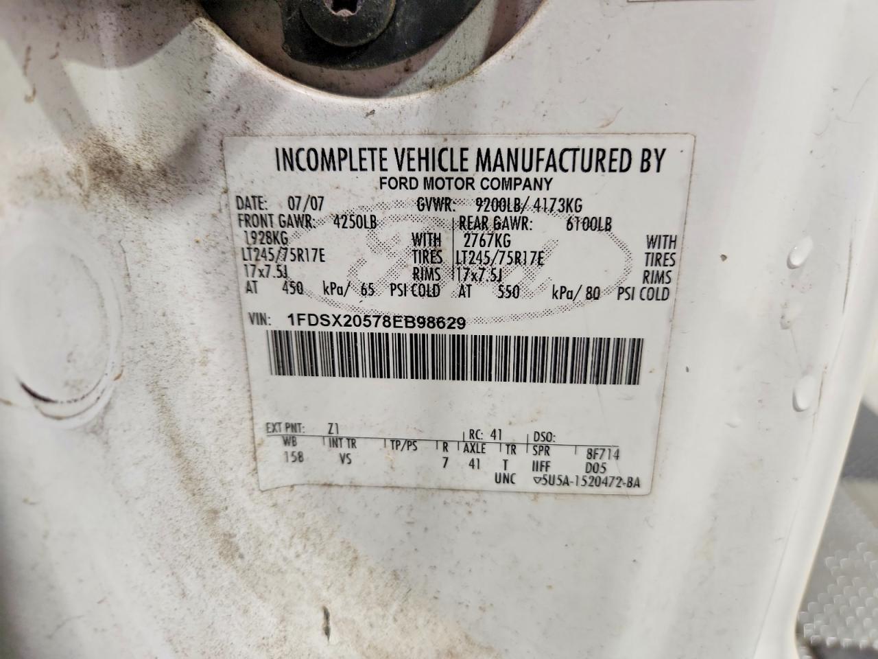 2008 Ford F250 Super Duty White vin: 1FDSX20578EB98629