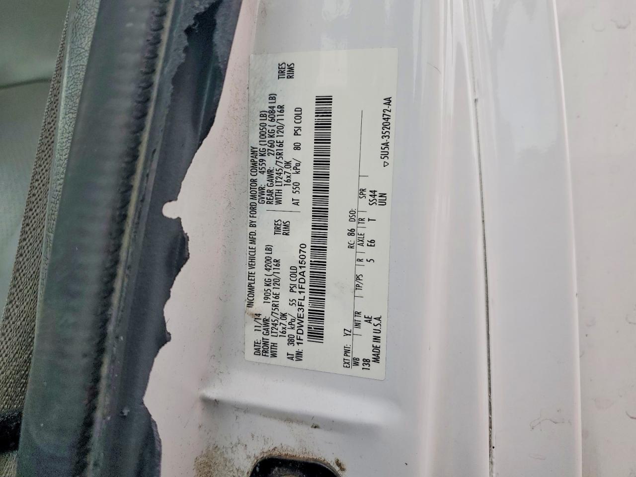 2015 Ford Econoline E350 Super Duty Cutaway Van White vin: 1FDWE3FL1FDA15070
