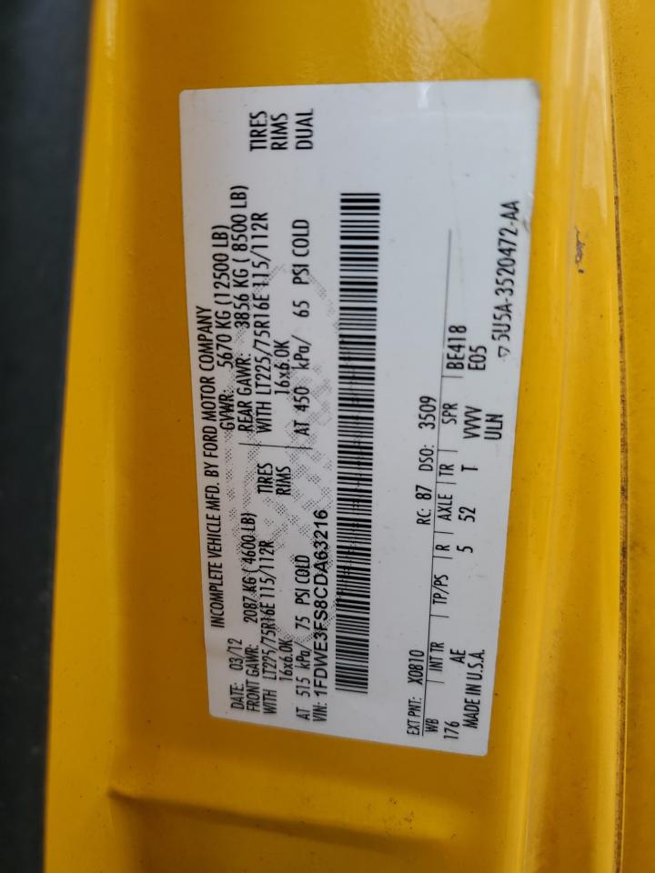 2012 Ford Econoline E350 Super Duty Cutaway Van Yellow vin: 1FDWE3FS8CDA63216