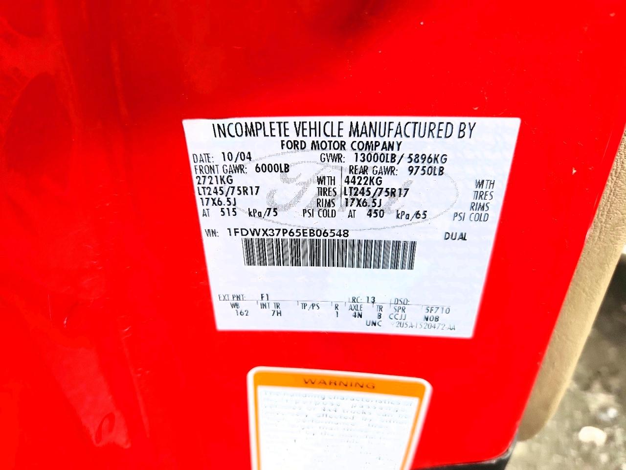 2005 Ford F350 Super Duty Red vin: 1FDWX37P65EB06548