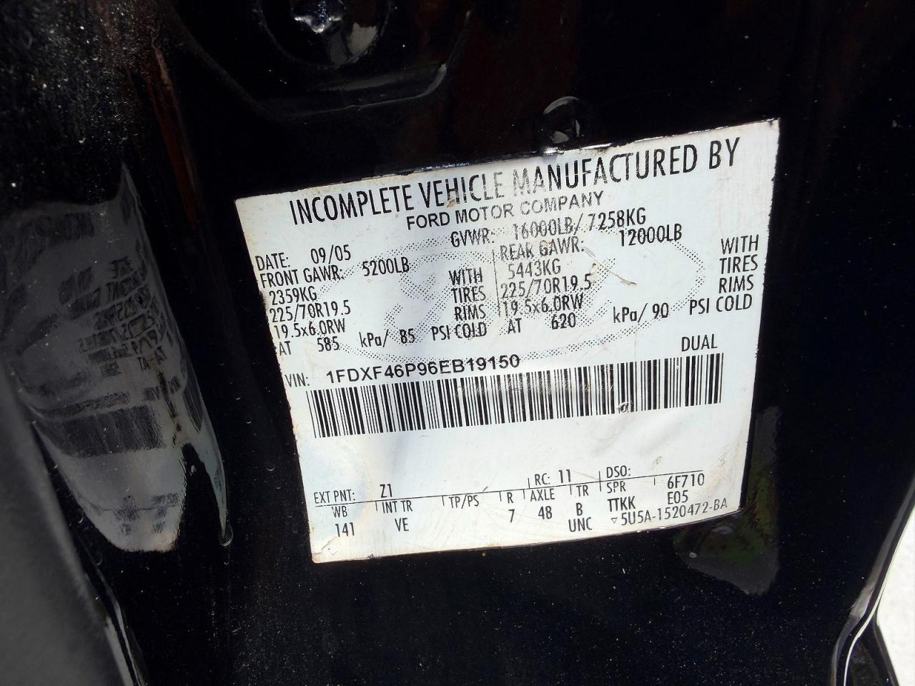 2006 Ford F450 Super Duty Black vin: 1FDXF46P96EB19150