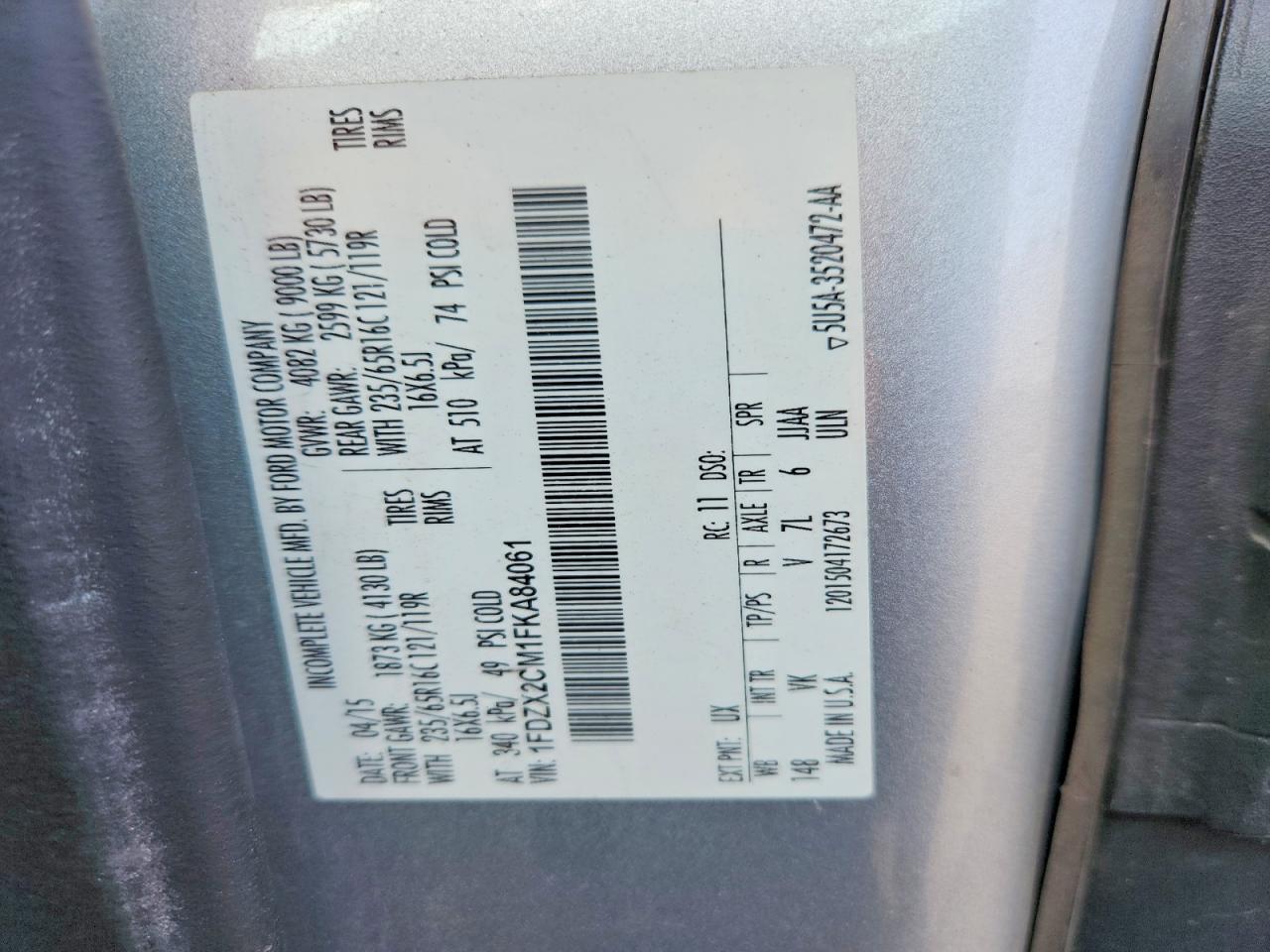2015 Ford Transit T-350 Silver vin: 1FDZX2CM1FKA84061