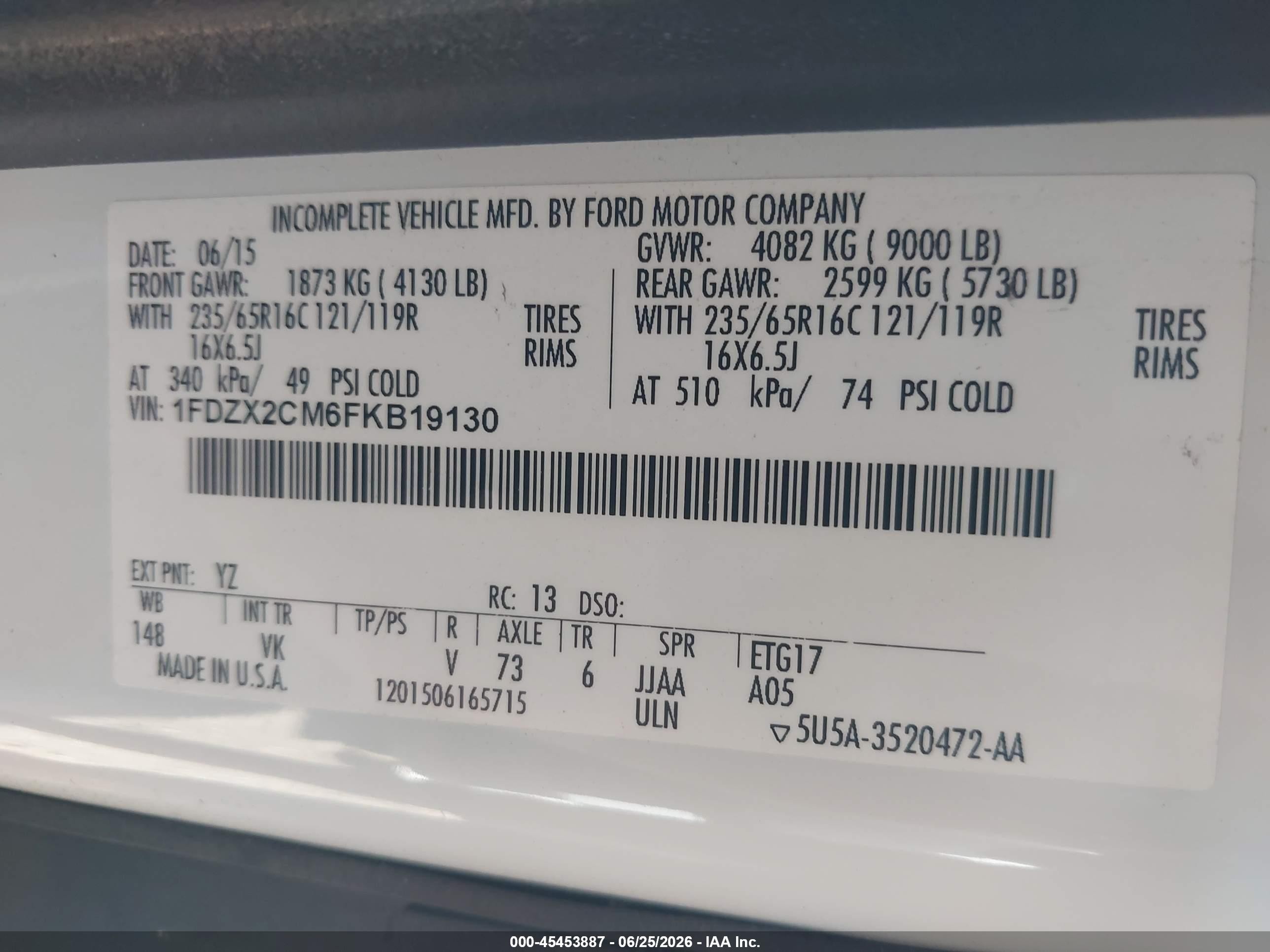 2015 Ford Transit-350 Xl/xlt White vin: 1FDZX2CM6FKB19130