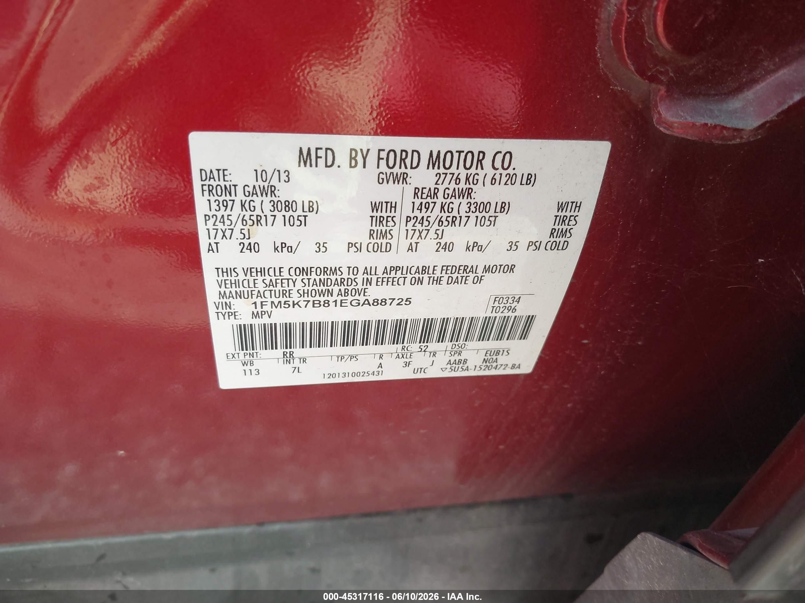 2014 Ford Explorer   Red vin: 1FM5K7B81EGA88725