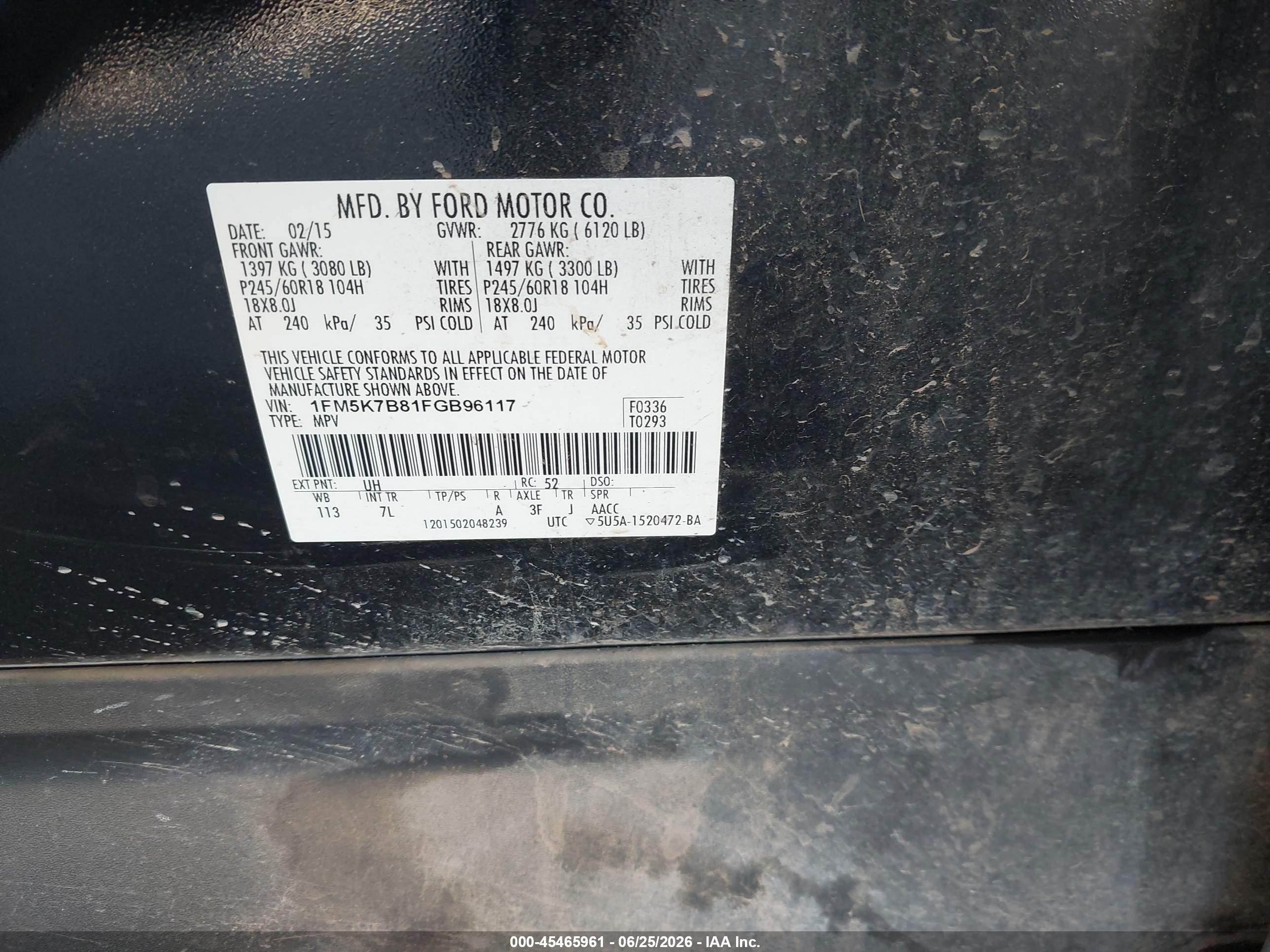2015 Ford Explorer   Черный vin: 1FM5K7B81FGB96117