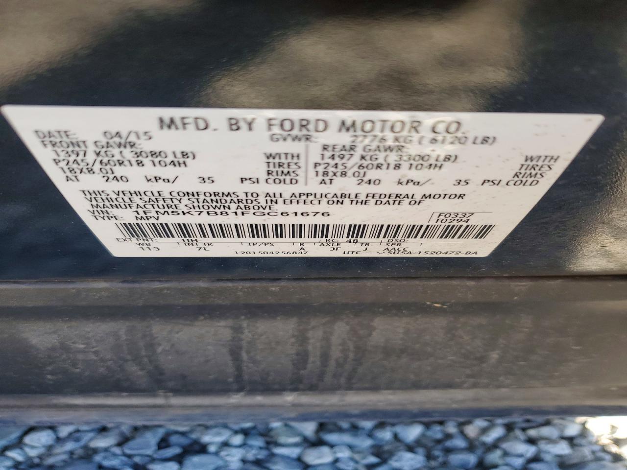 2015 Ford Explorer Charcoal vin: 1FM5K7B81FGC61676