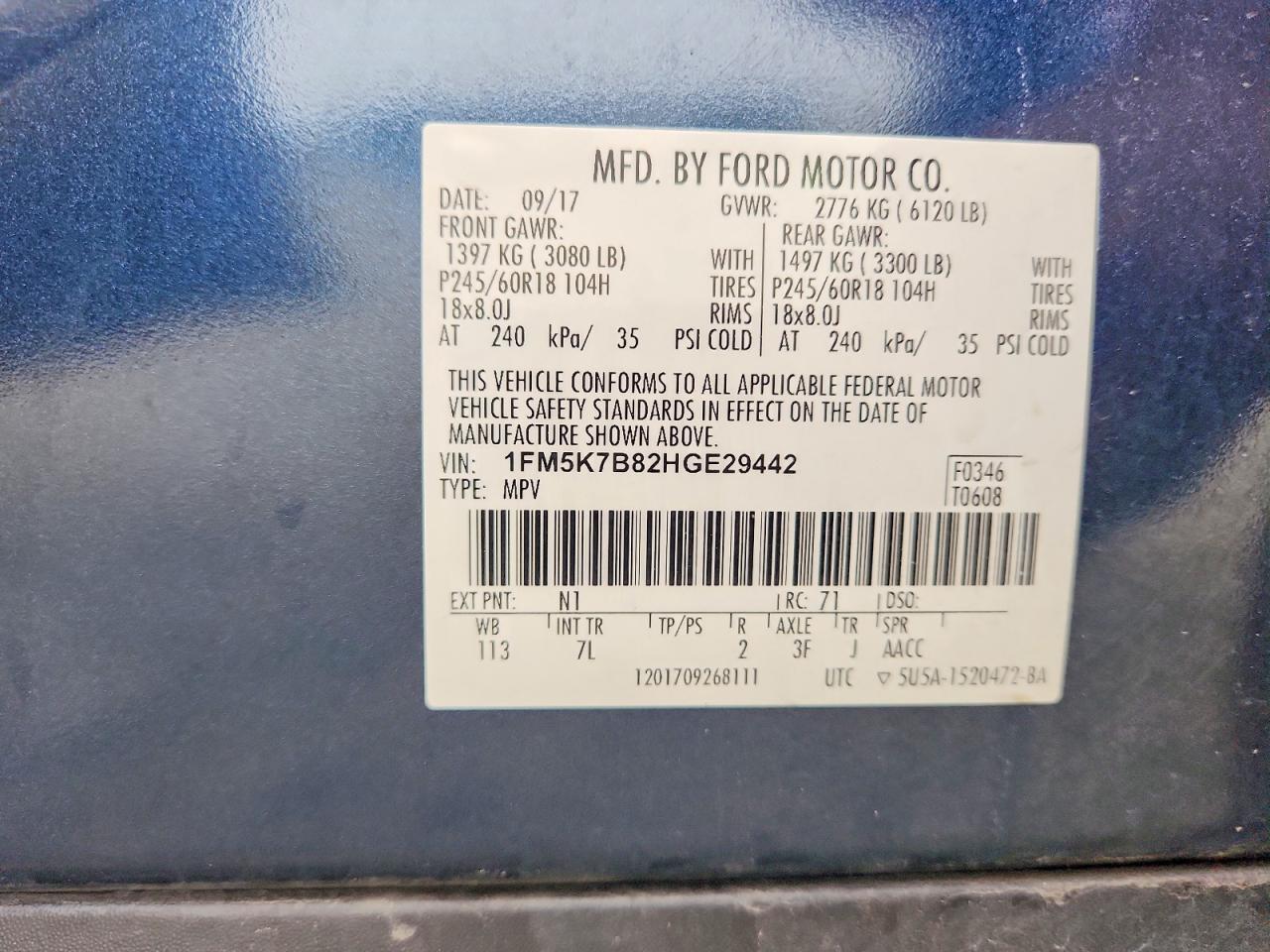 2017 Ford Explorer Blue vin: 1FM5K7B82HGE29442