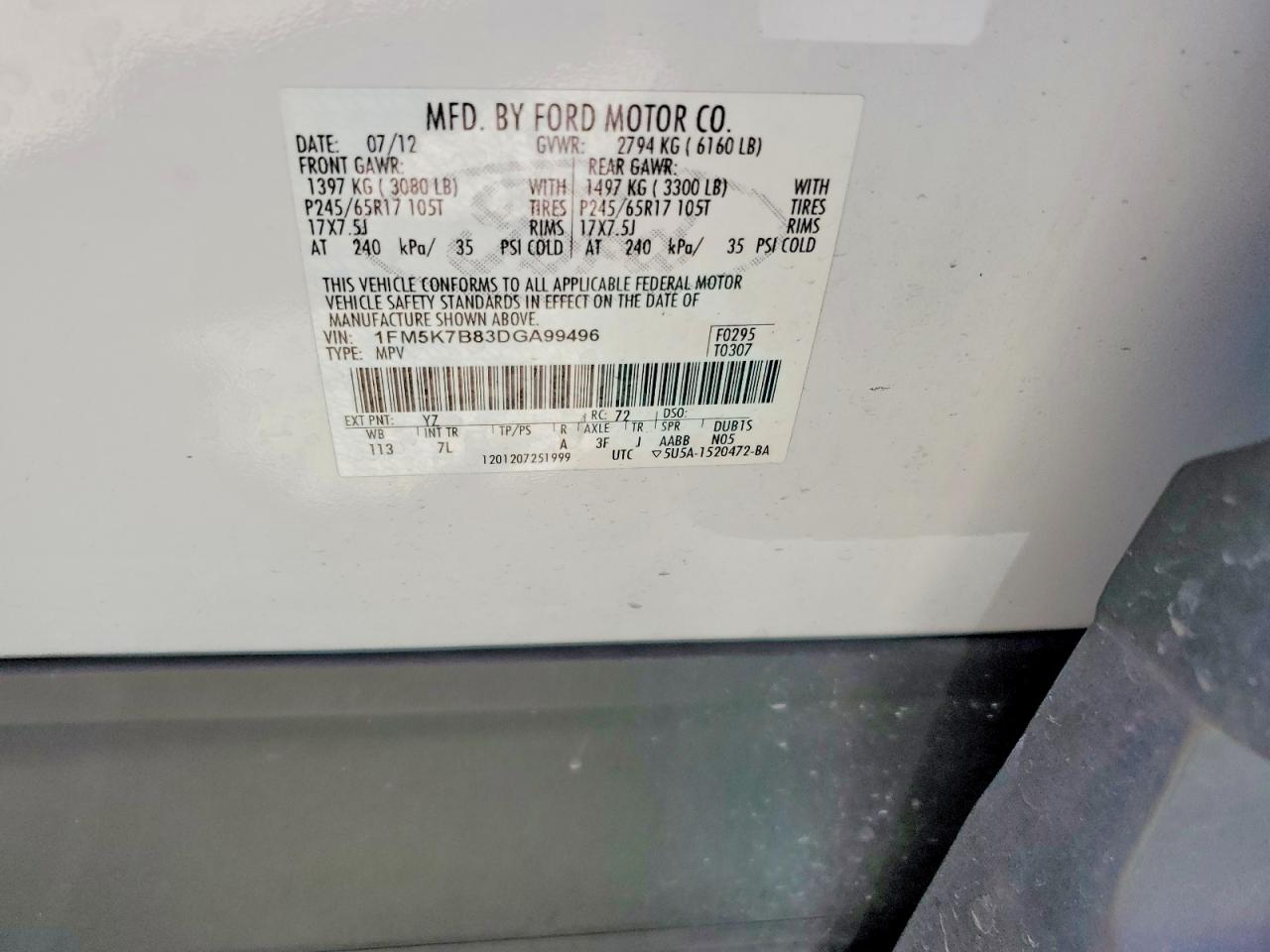 2013 Ford Explorer White vin: 1FM5K7B83DGA99496