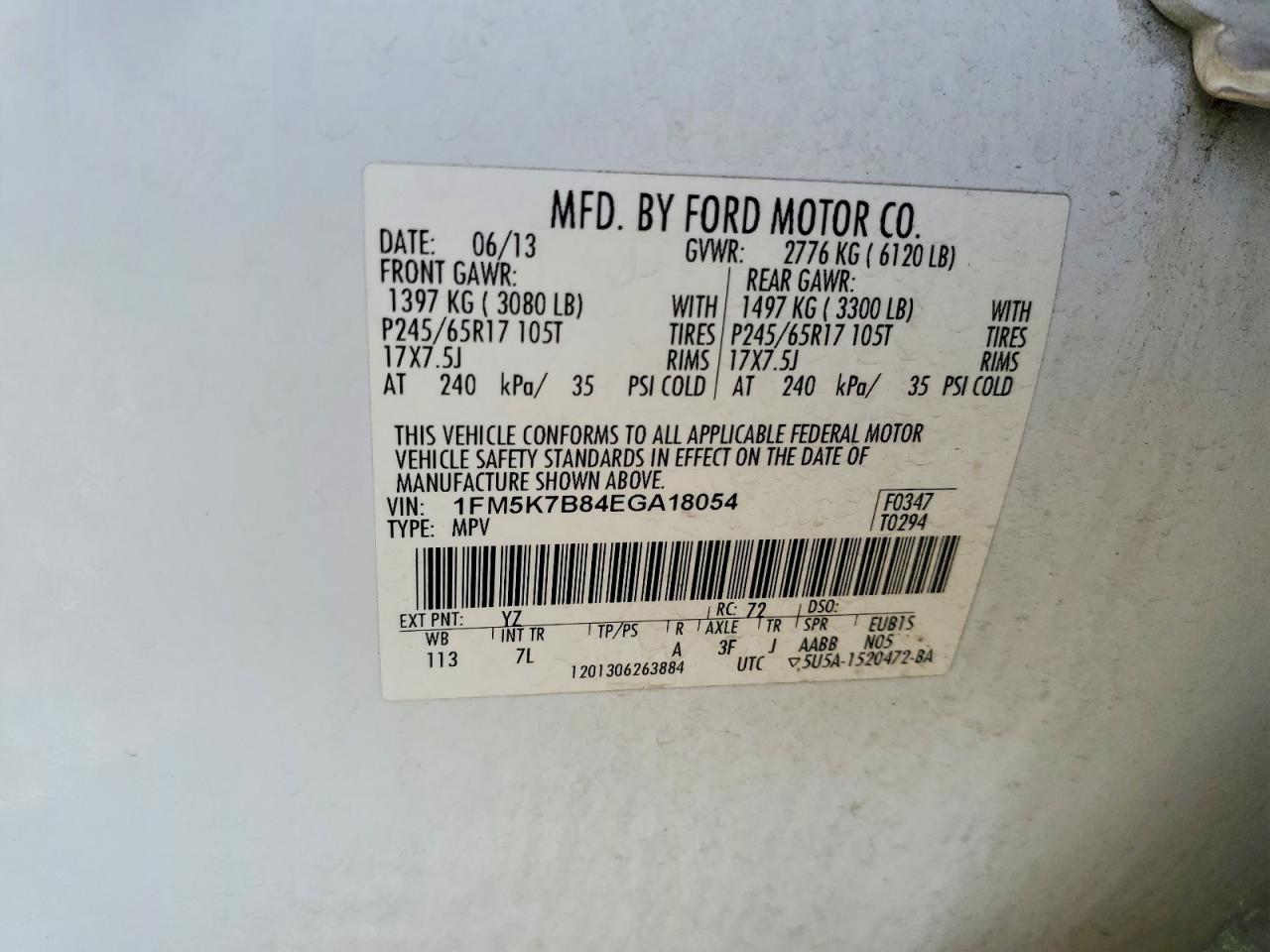 2014 Ford Explorer White vin: 1FM5K7B84EGA18054