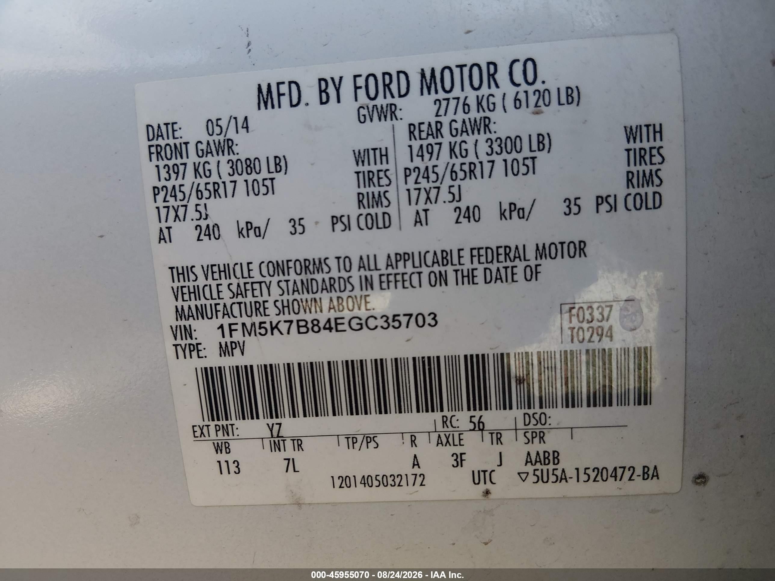 2014 Ford Explorer   White vin: 1FM5K7B84EGC35703