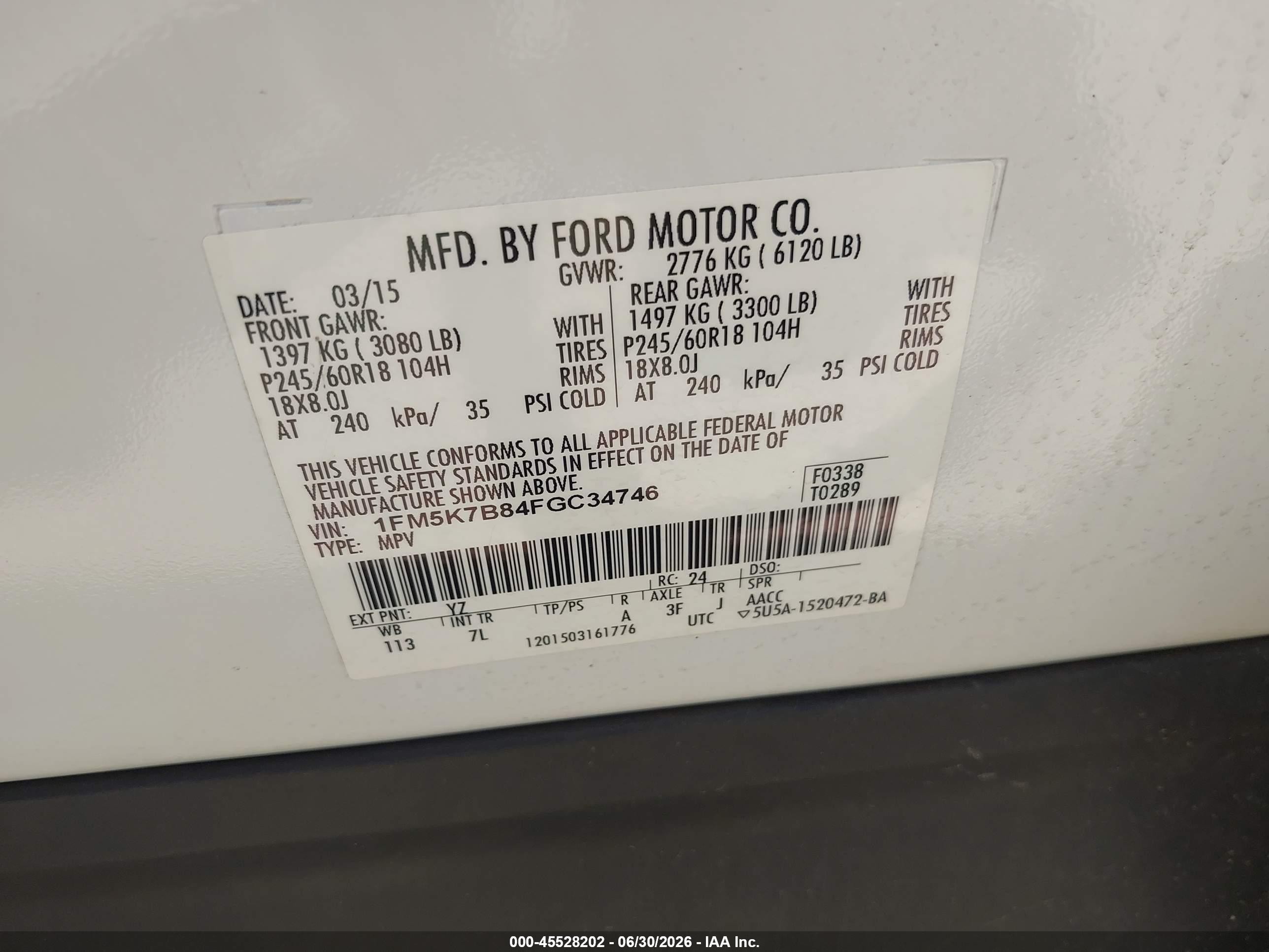 2015 Ford Explorer   White vin: 1FM5K7B84FGC34746