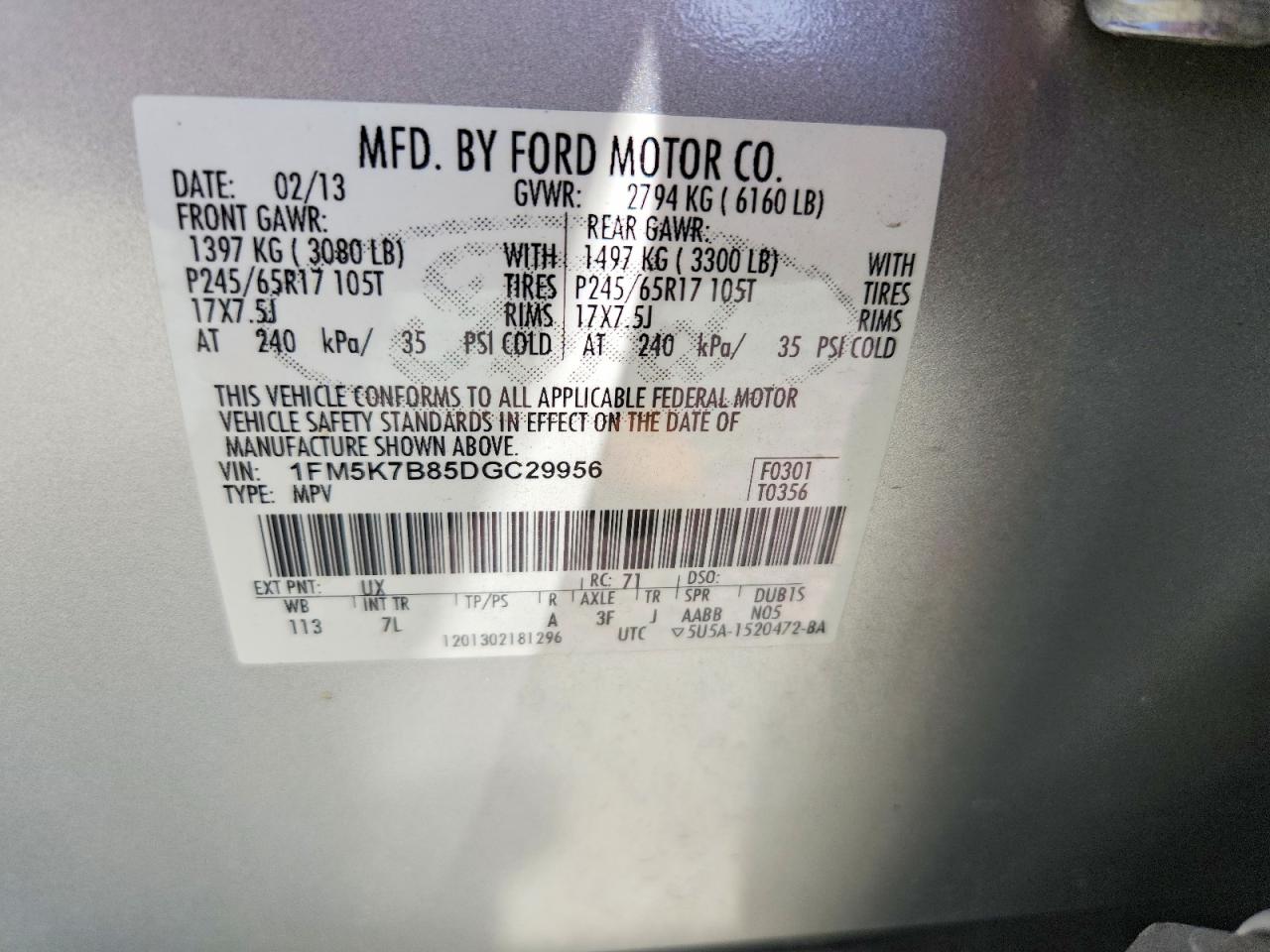 2013 Ford Explorer Silver vin: 1FM5K7B85DGC29956