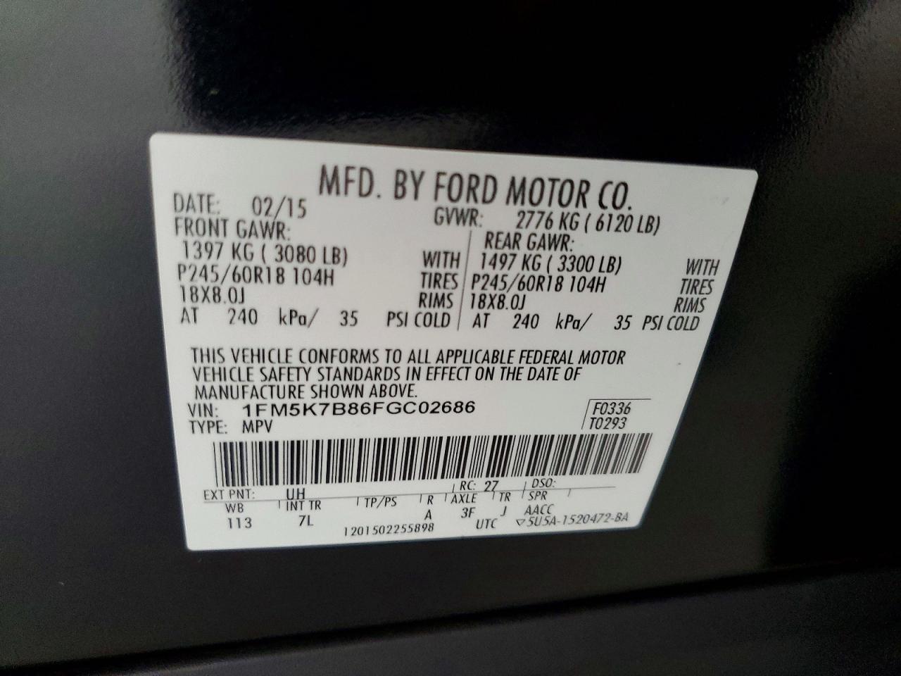 2015 Ford Explorer Black vin: 1FM5K7B86FGC02686