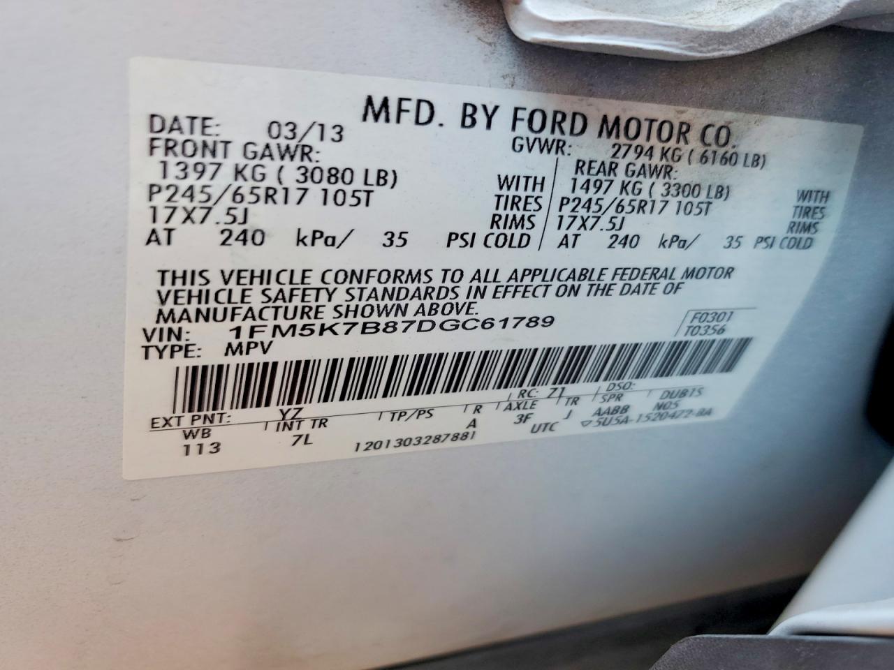 2013 Ford Explorer White vin: 1FM5K7B87DGC61789