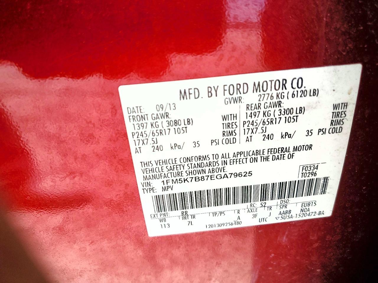 2014 Ford Explorer Red vin: 1FM5K7B87EGA79625