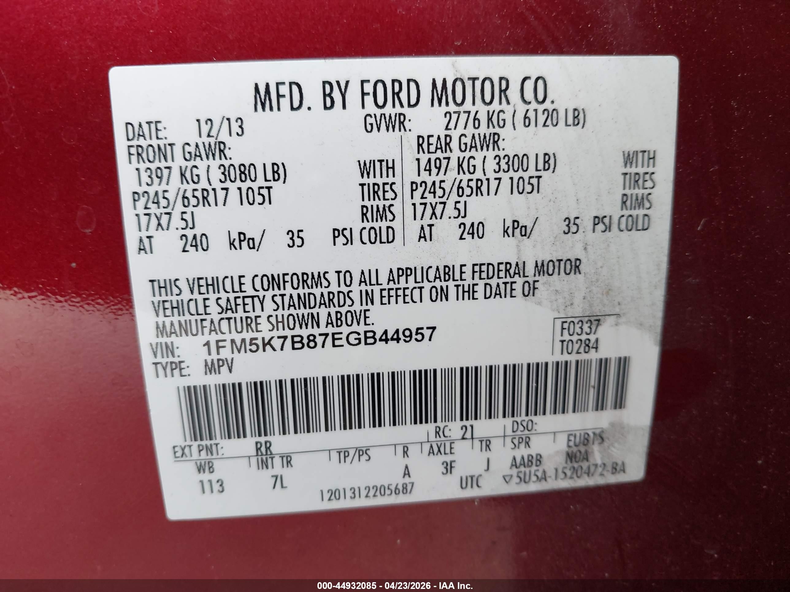 2014 Ford Explorer   Red vin: 1FM5K7B87EGB44957