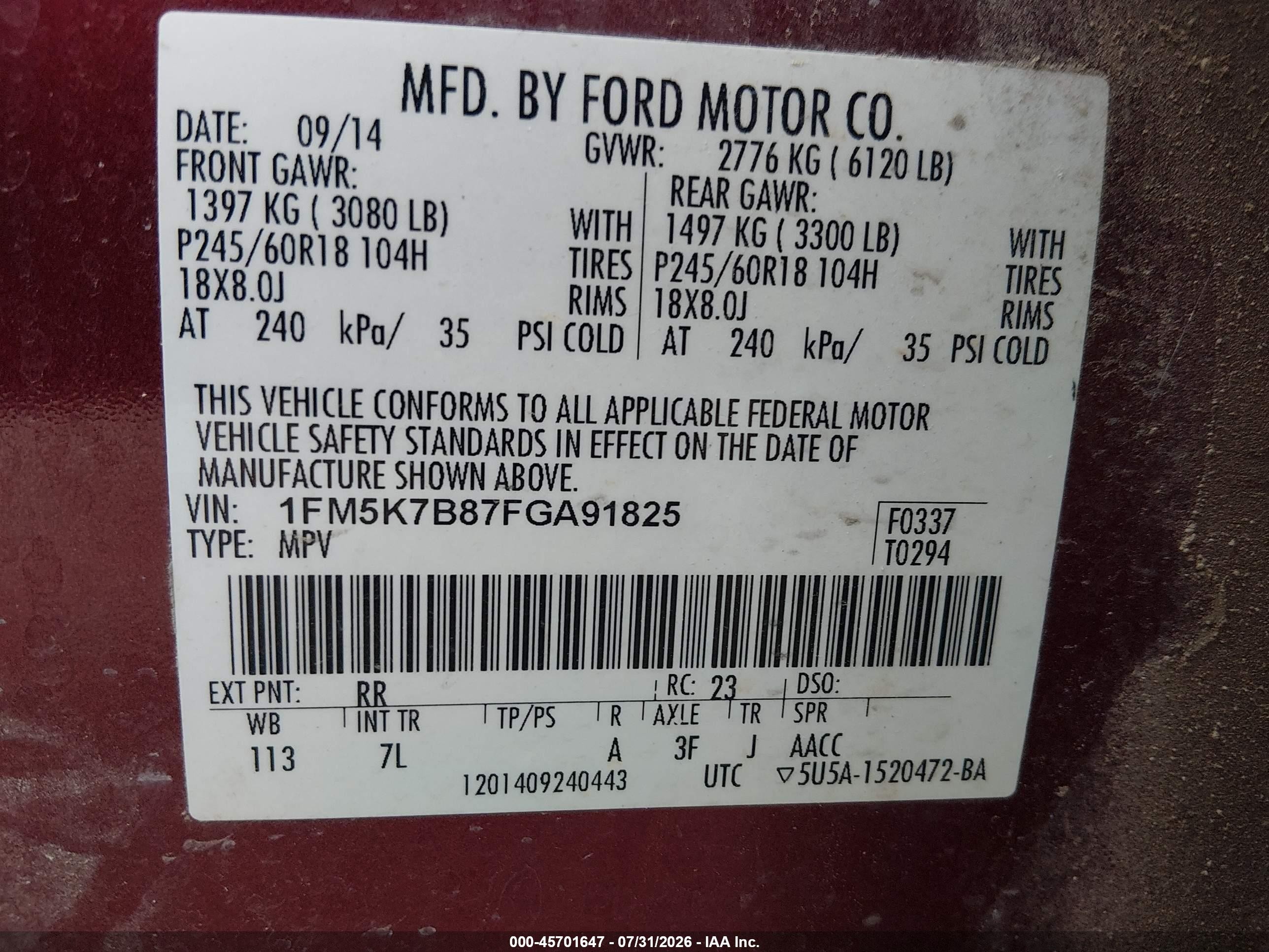 2015 Ford Explorer Red vin: 1FM5K7B87FGA91825