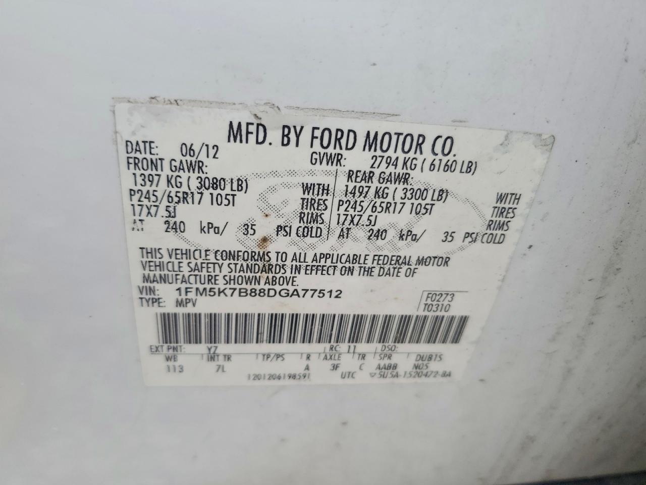 2013 Ford Explorer White vin: 1FM5K7B88DGA77512