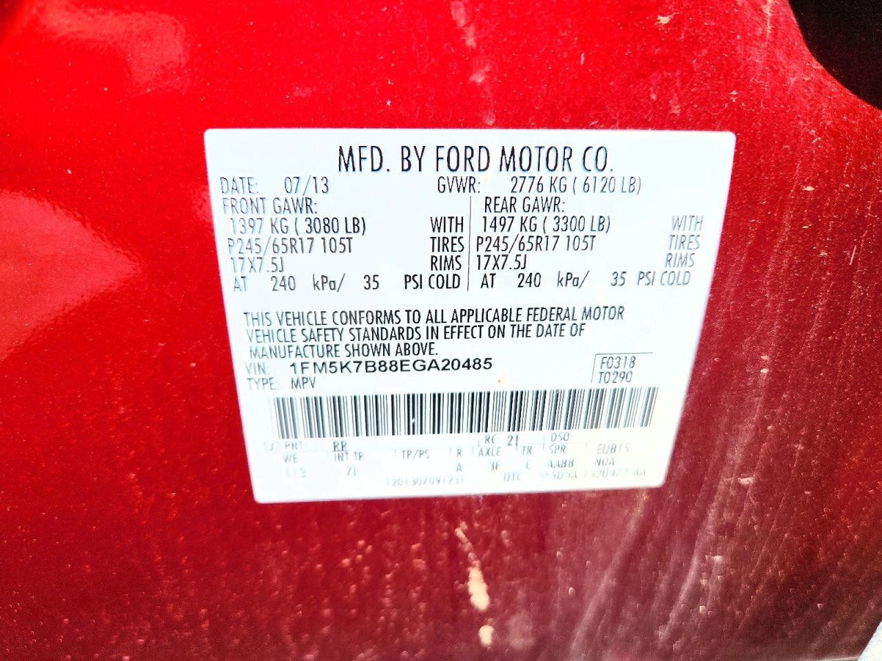 2014 Ford Explorer Red vin: 1FM5K7B88EGA20485
