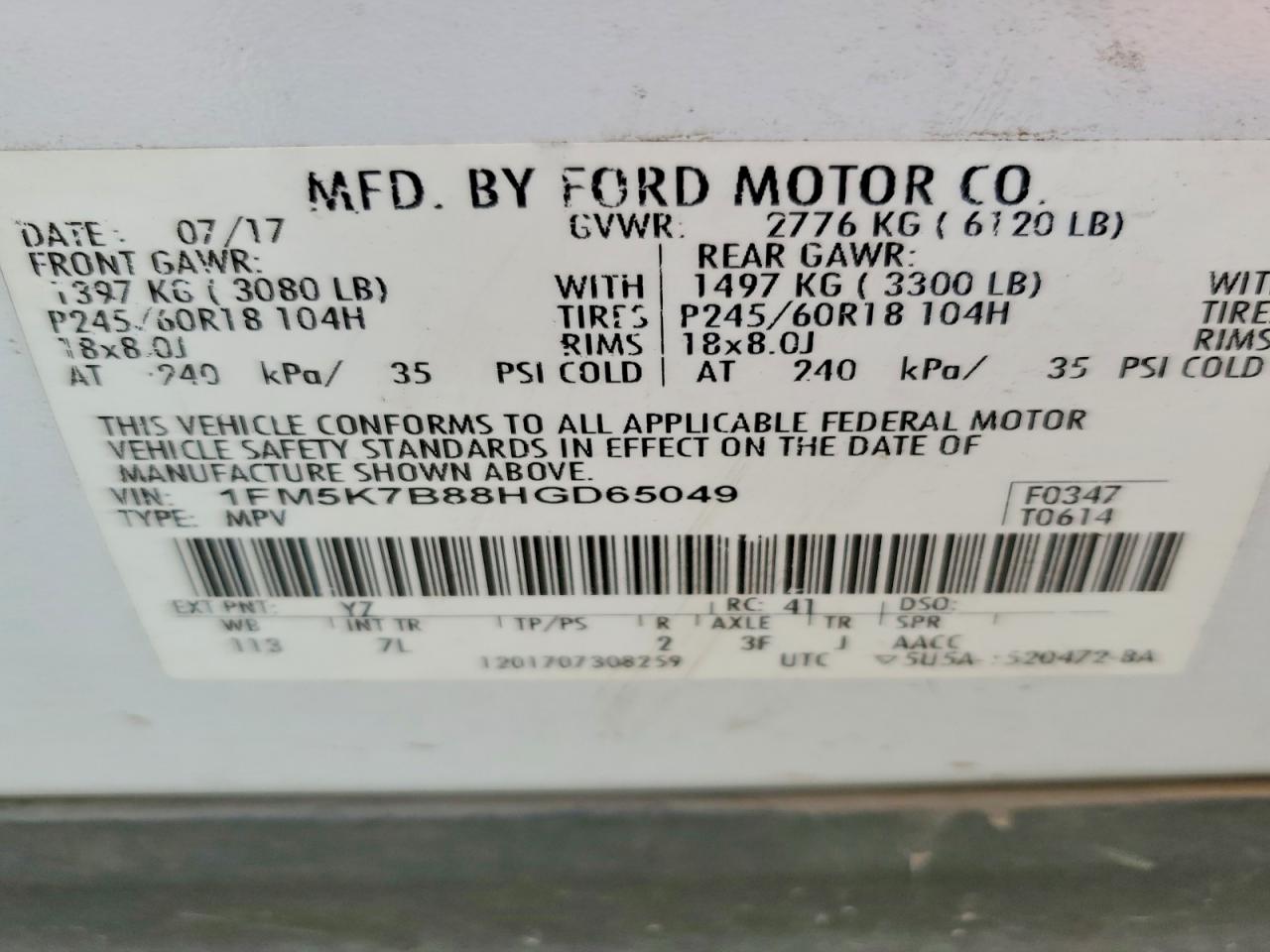 2017 Ford Explorer White vin: 1FM5K7B88HGD65049