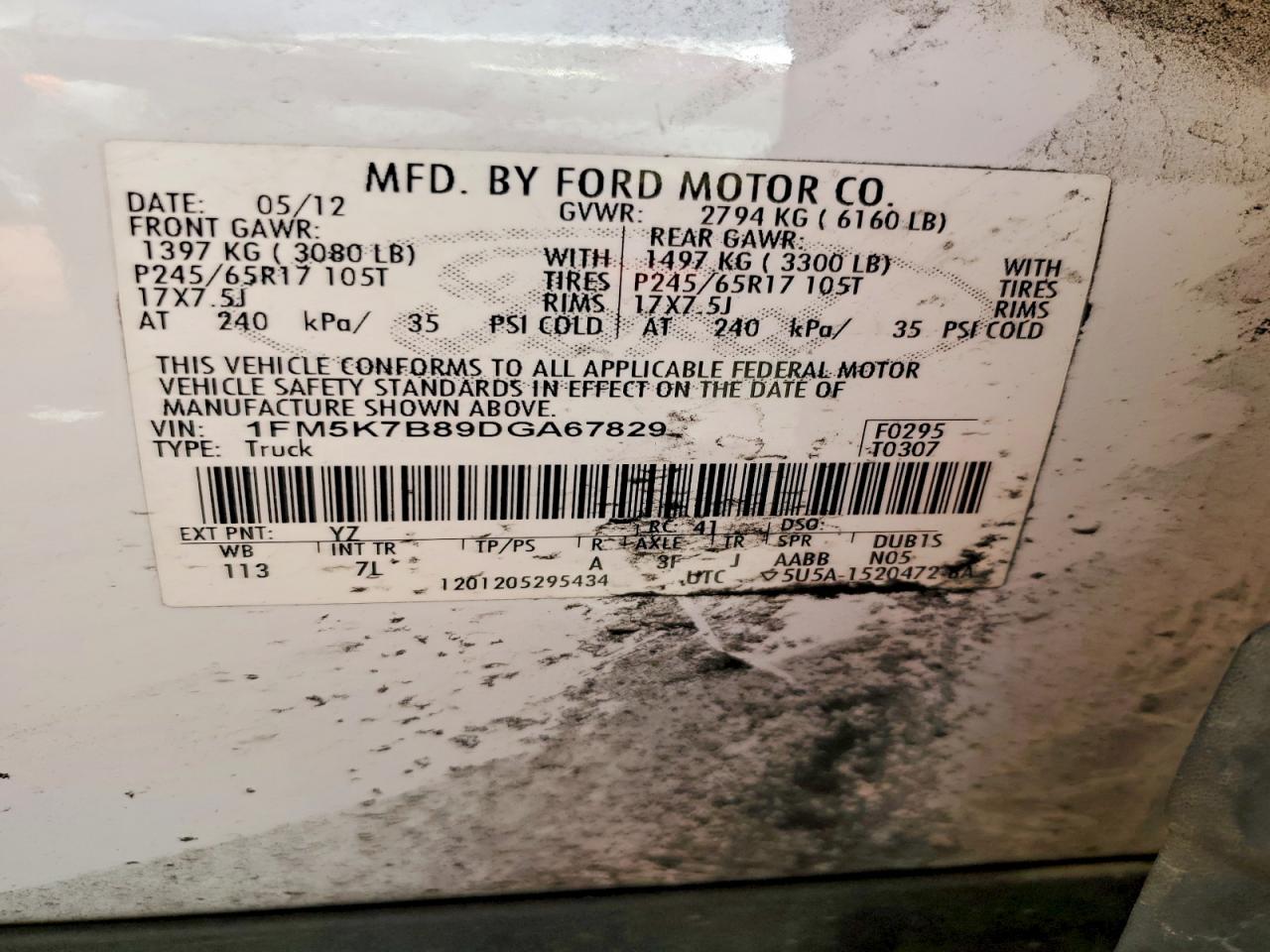 2013 Ford Explorer White vin: 1FM5K7B89DGA67829