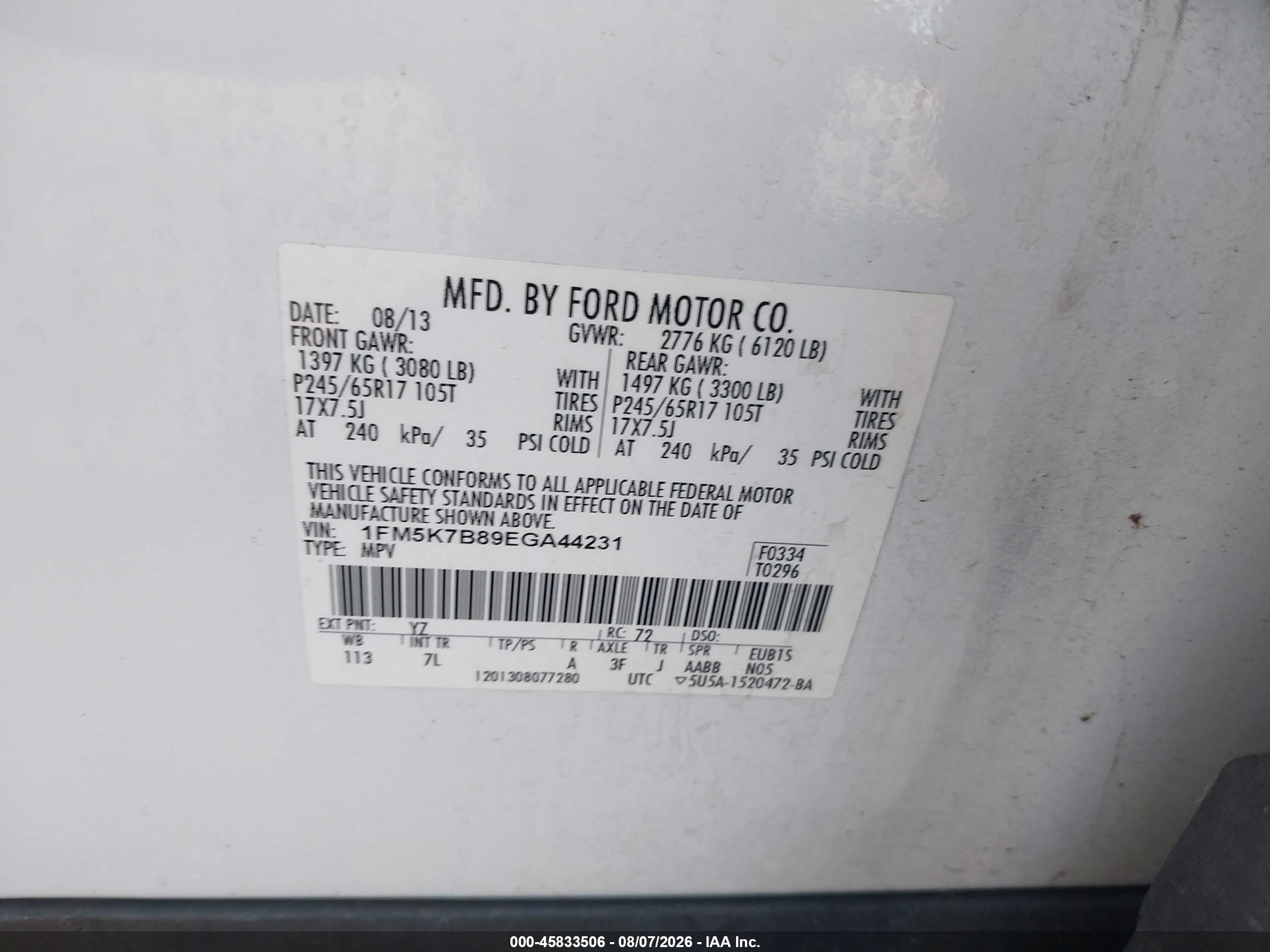 2014 Ford Explorer   White vin: 1FM5K7B89EGA44231
