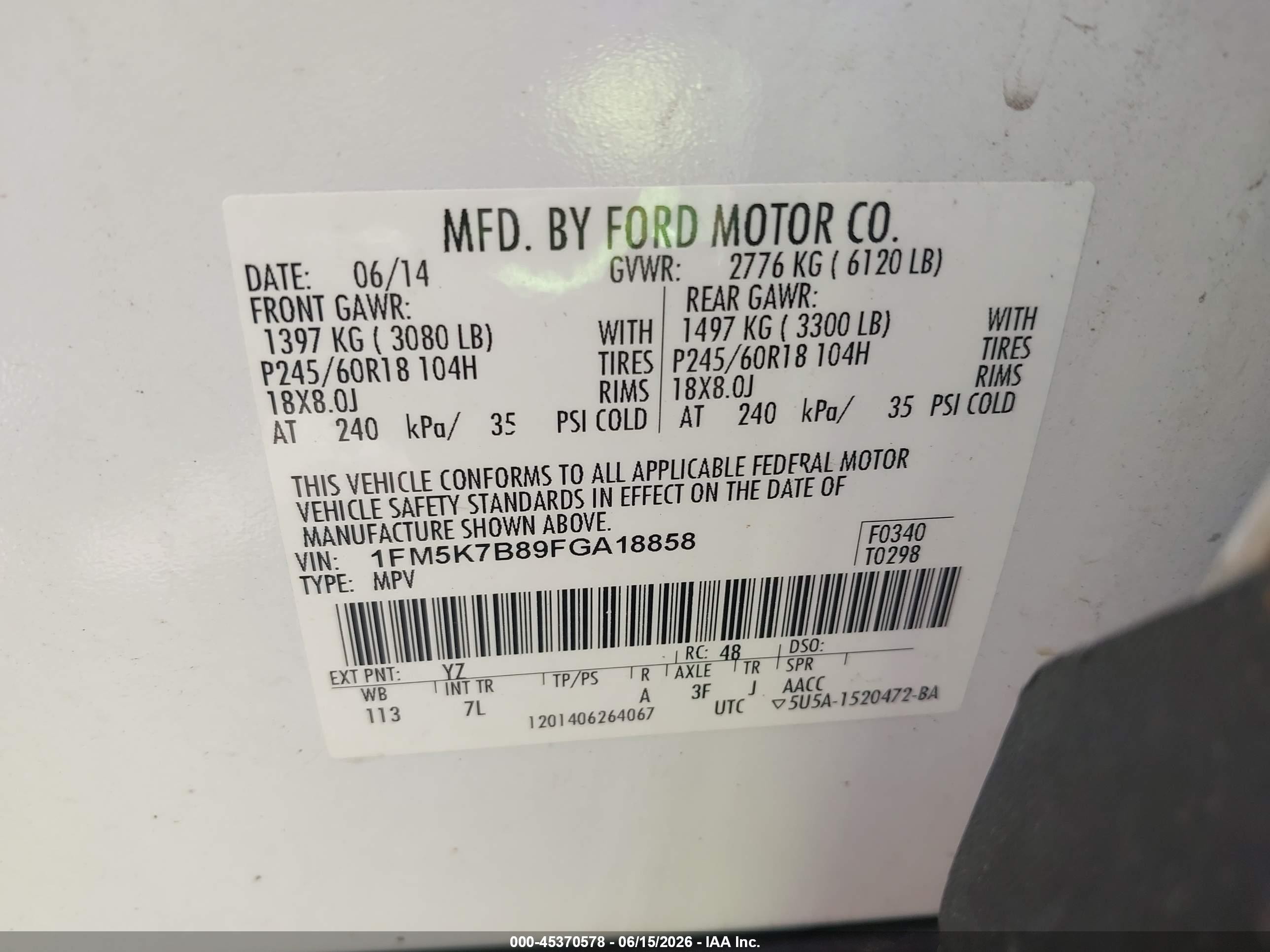 2015 Ford Explorer   White vin: 1FM5K7B89FGA18858