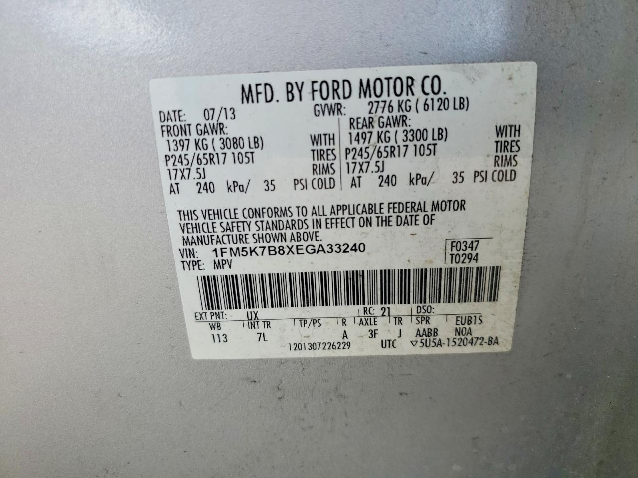 2014 Ford Explorer Silver vin: 1FM5K7B8XEGA33240